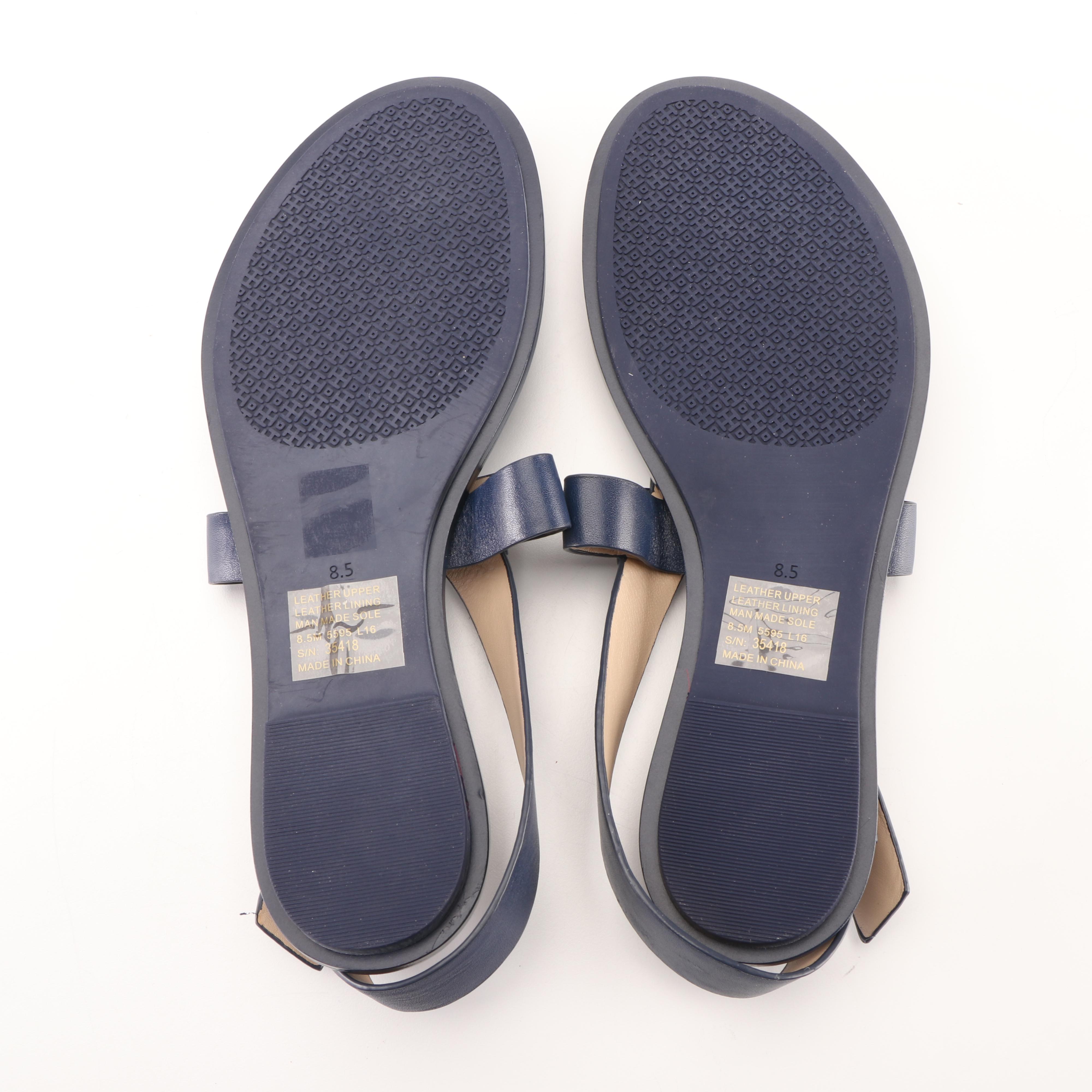 Tory Burch Navy Leather Logo Flip-Flops
