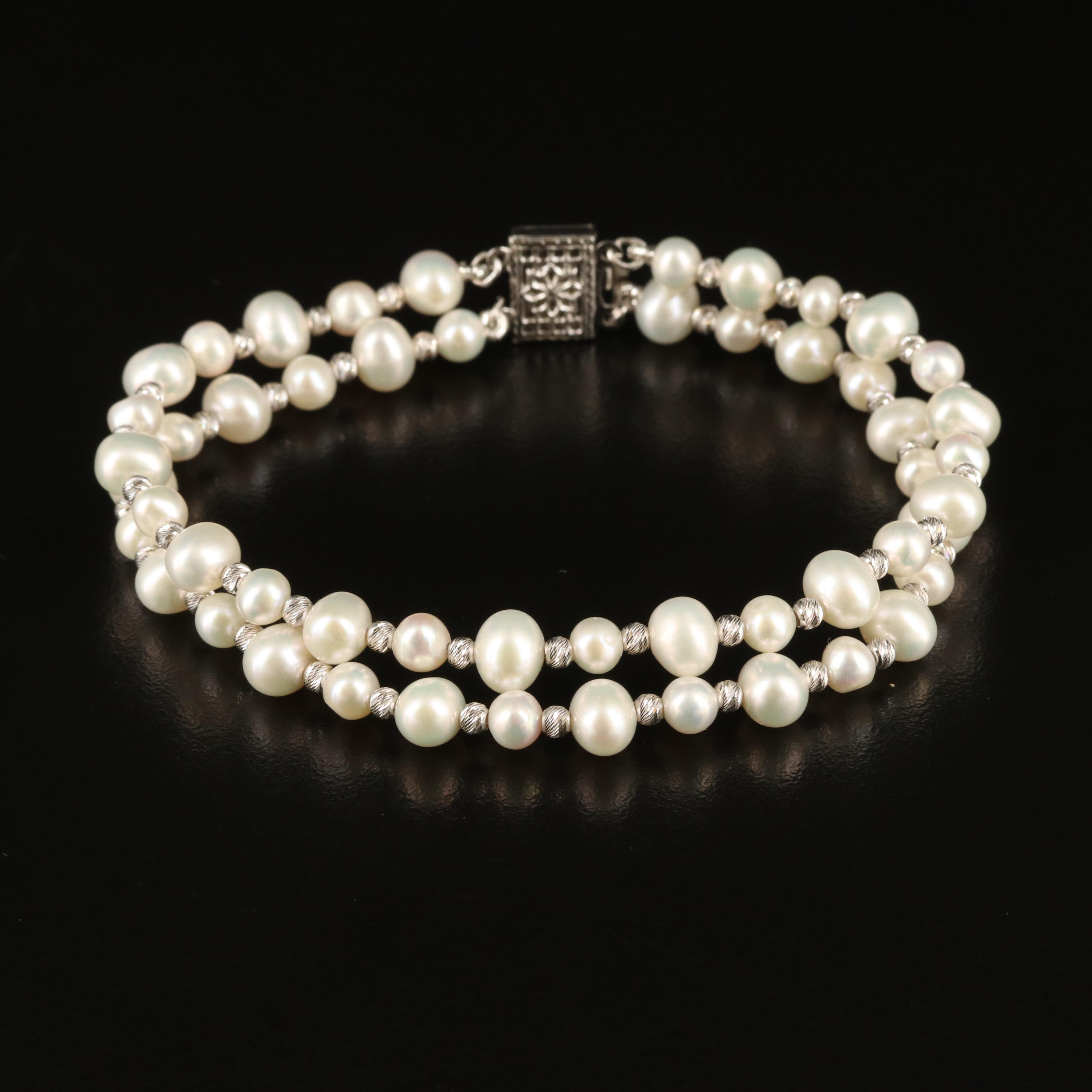 Sterling Pearl Double Strand Bracelet