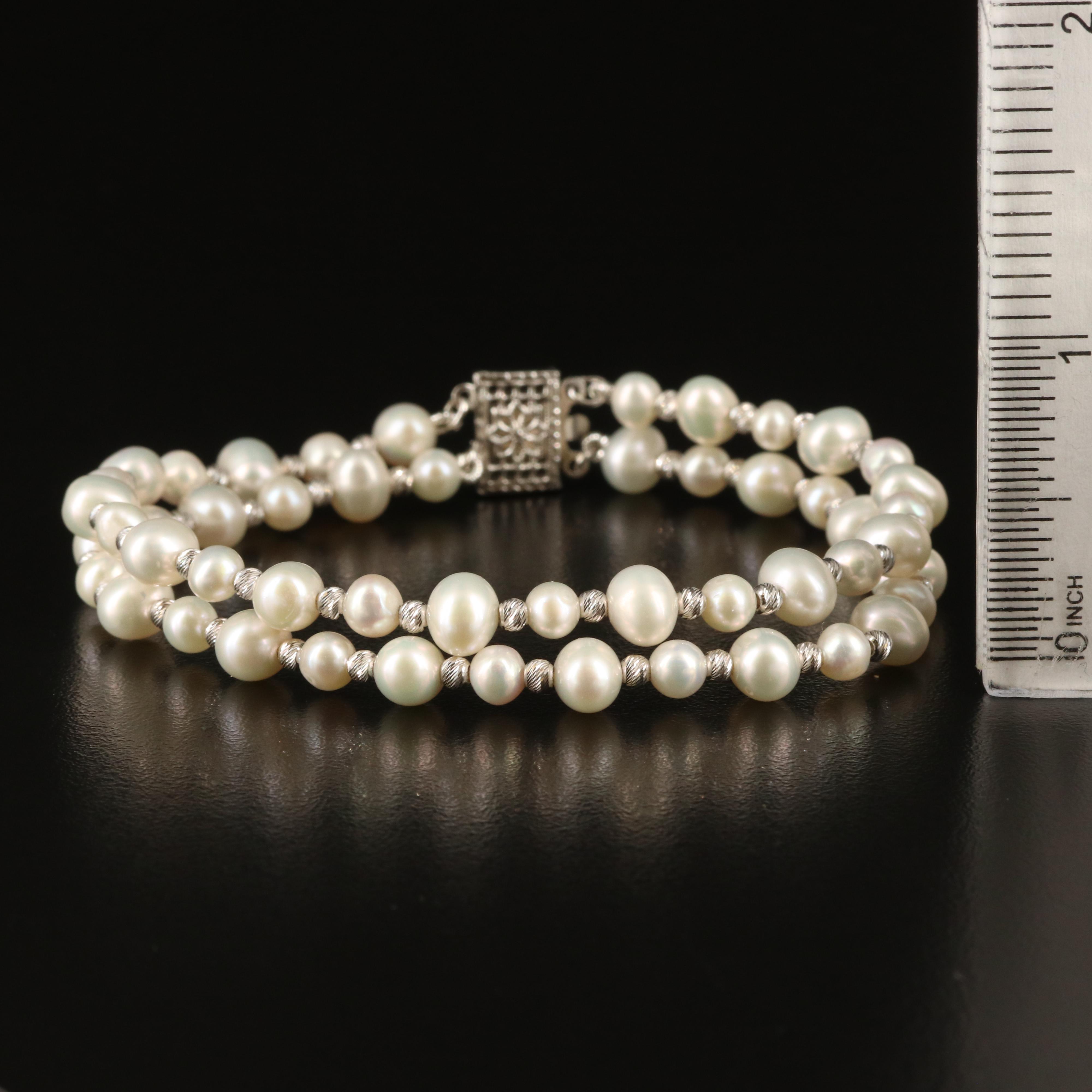 Sterling Pearl Double Strand Bracelet