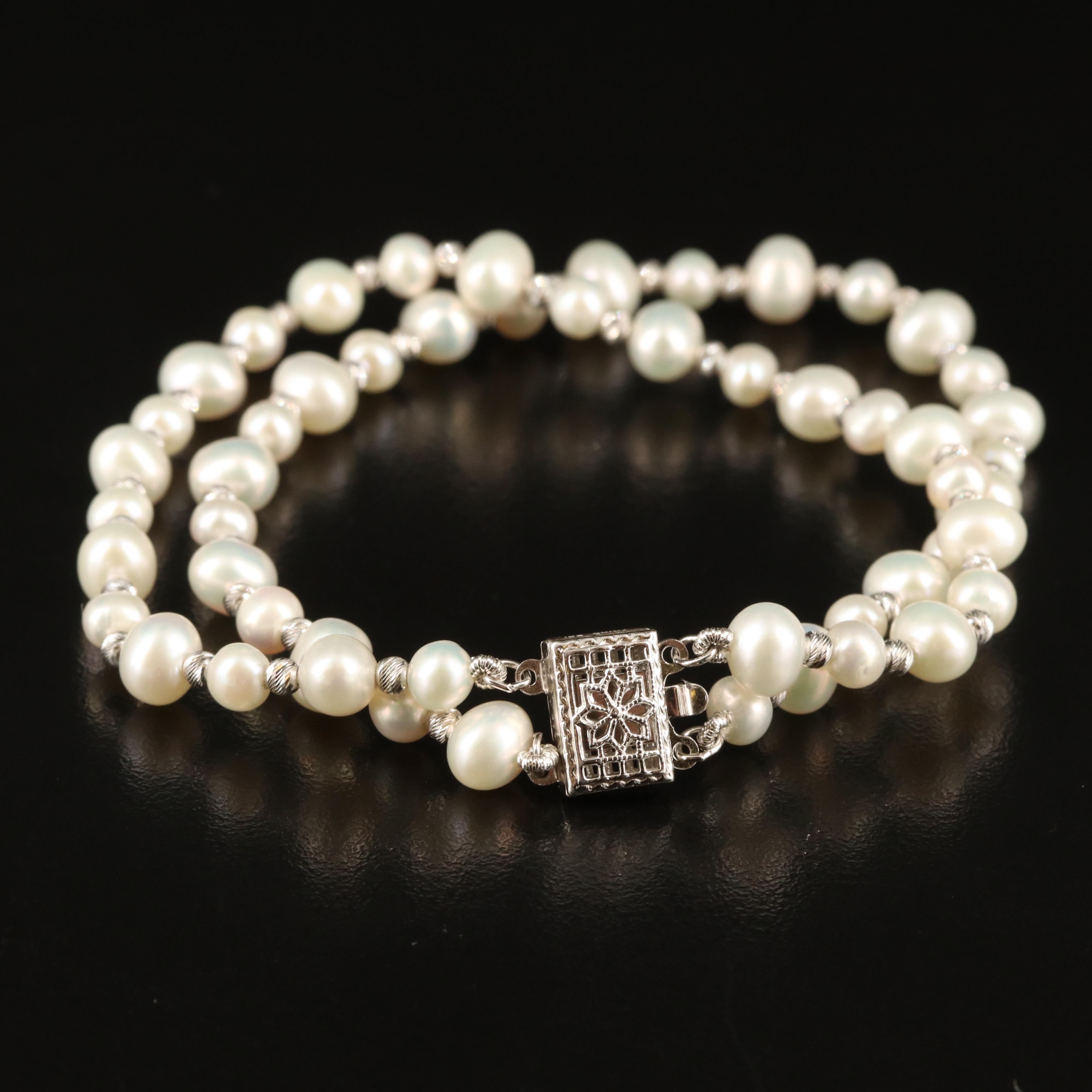 Sterling Pearl Double Strand Bracelet