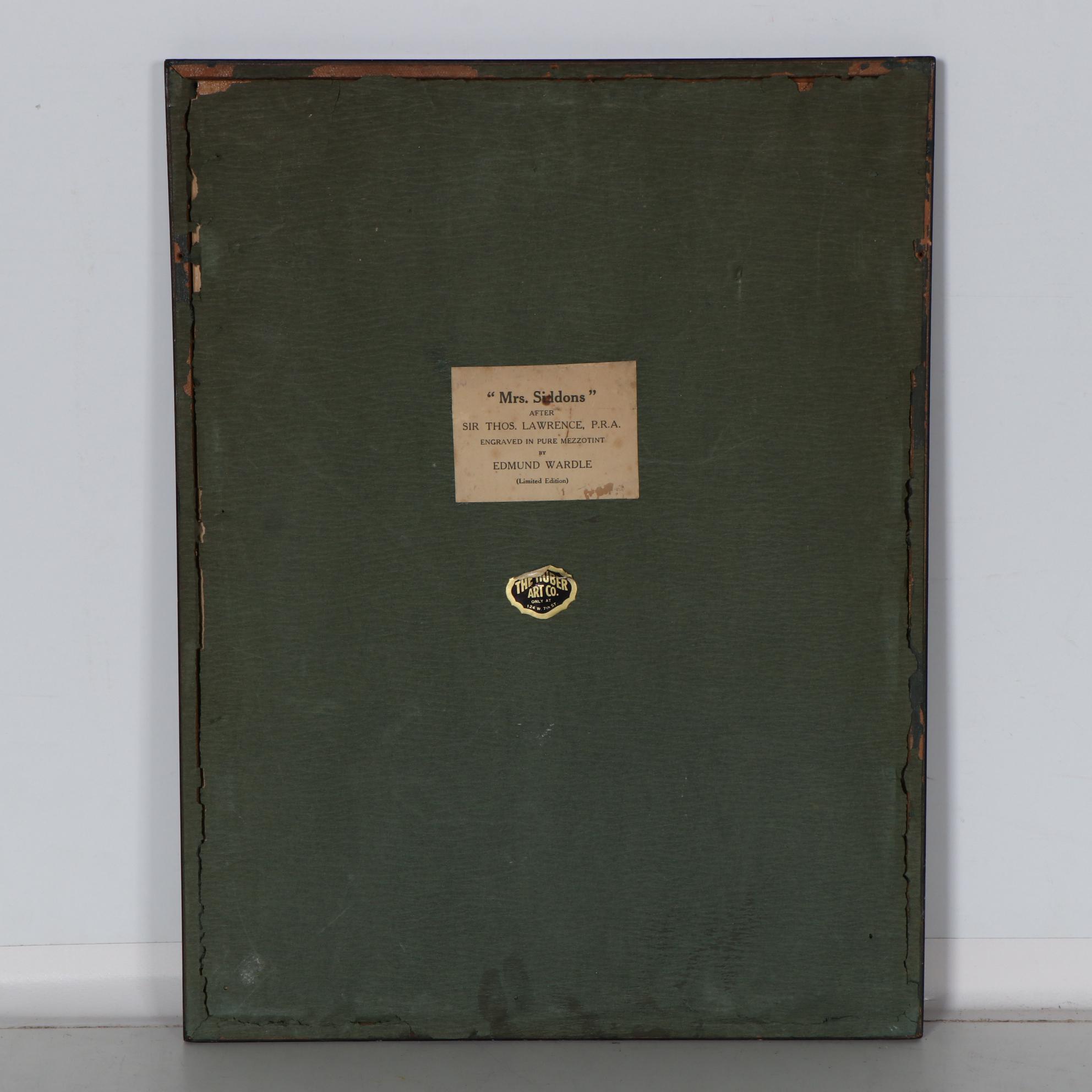 Edmund Wardle Mezzotint After Sir Thomas Lawrence "Mrs. Siddons," 1923