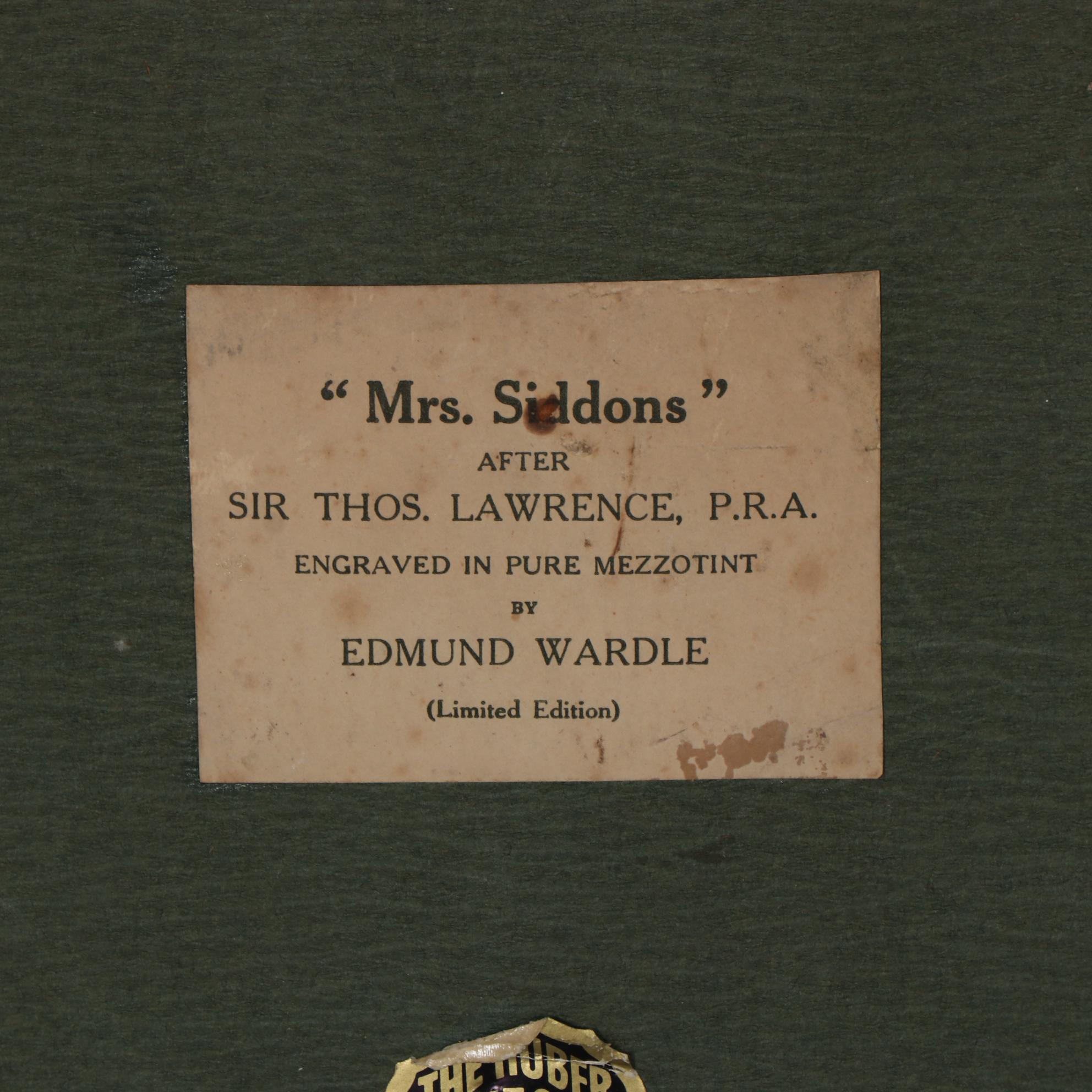 Edmund Wardle Mezzotint After Sir Thomas Lawrence "Mrs. Siddons," 1923