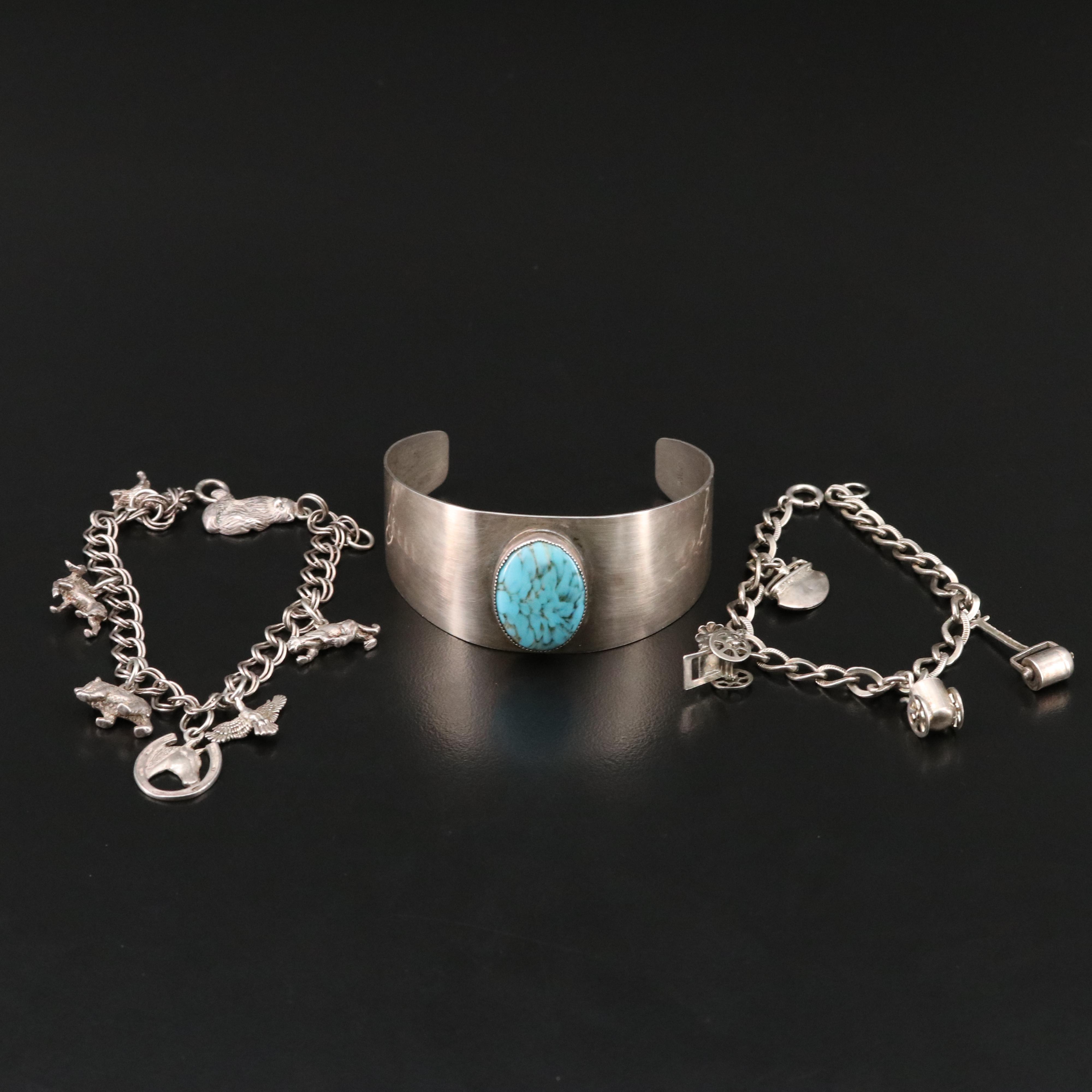 Danecraft Sterling Cuff and Animal Themed and Articulated Charm Bracelets