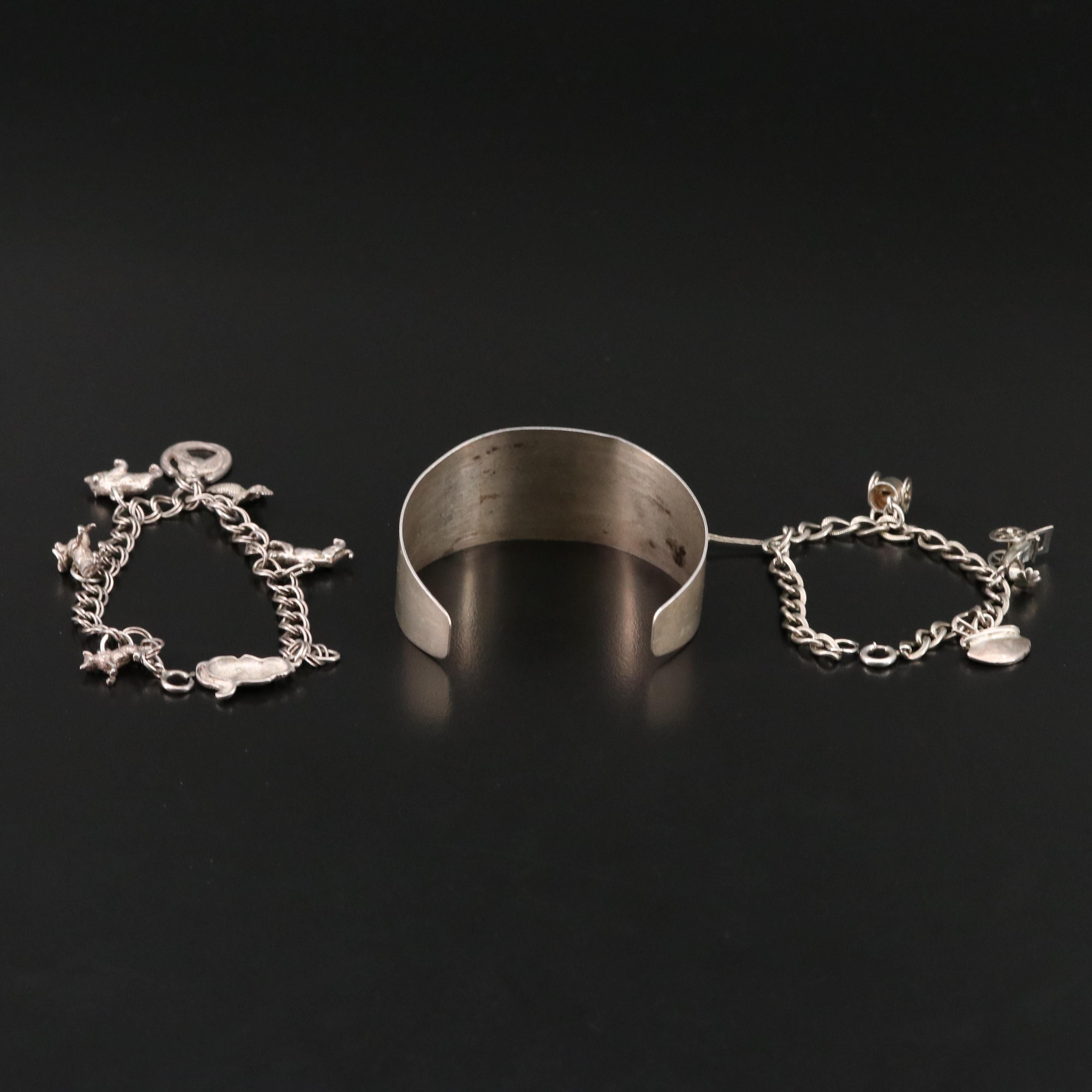 Danecraft Sterling Cuff and Animal Themed and Articulated Charm Bracelets