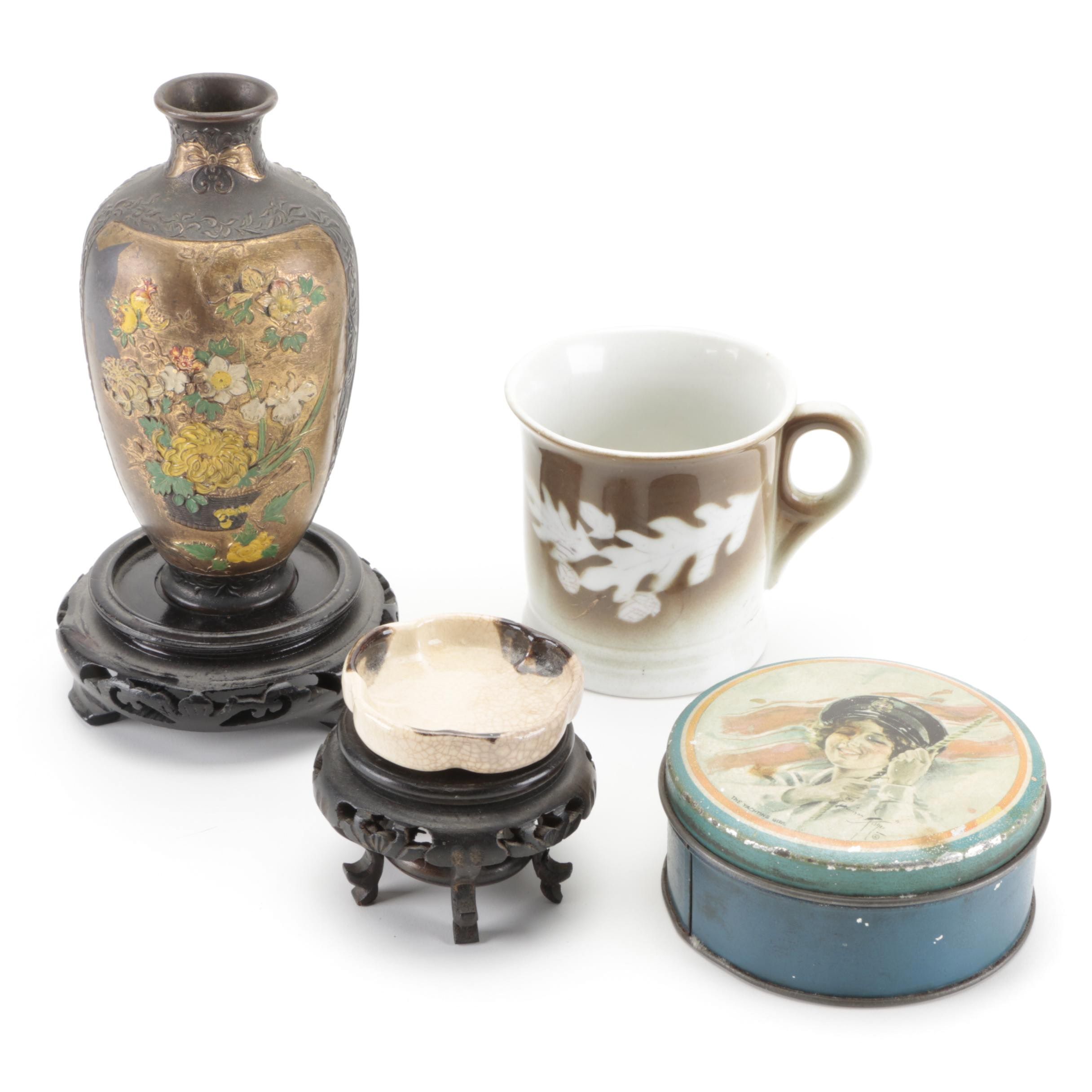 Tindeco "The Yachting Girl" Candy Tin with German Shaving Mug and Other Décor