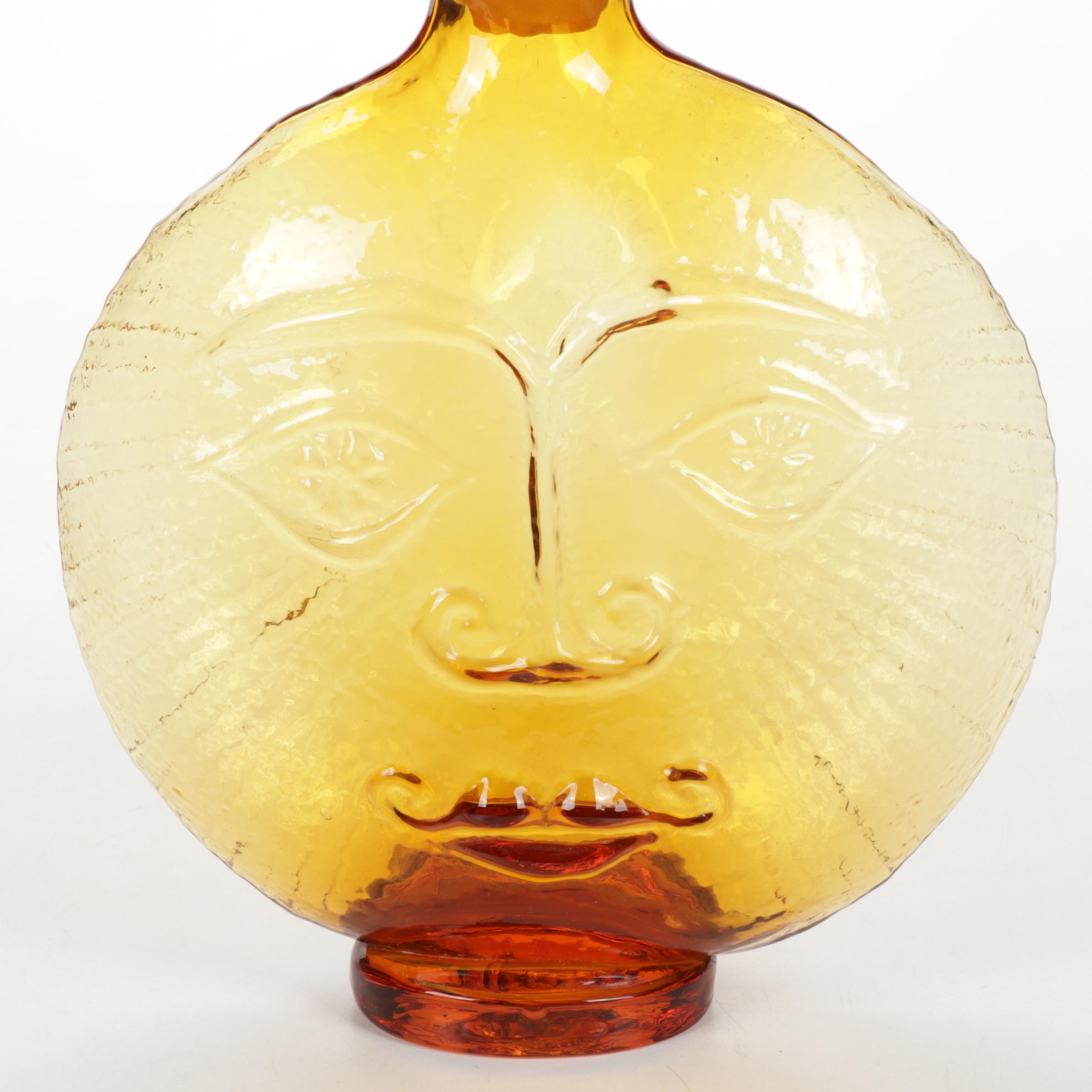 Wayne Husted Blenko Sun Face Amber Glass Decanter, 1960s