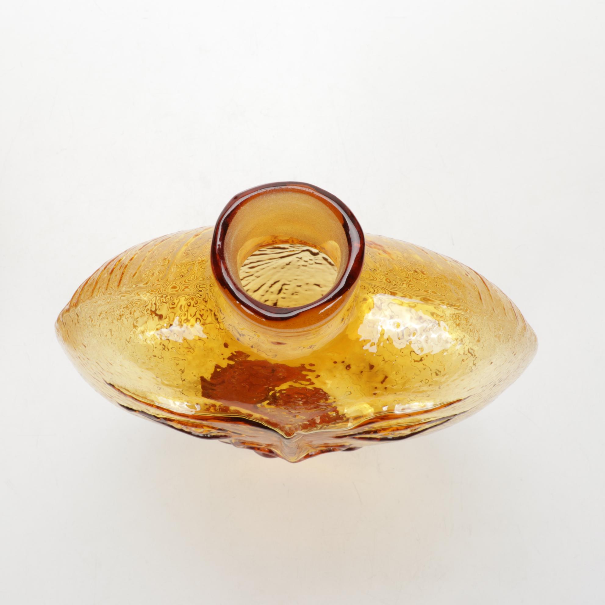 Wayne Husted Blenko Sun Face Amber Glass Decanter, 1960s