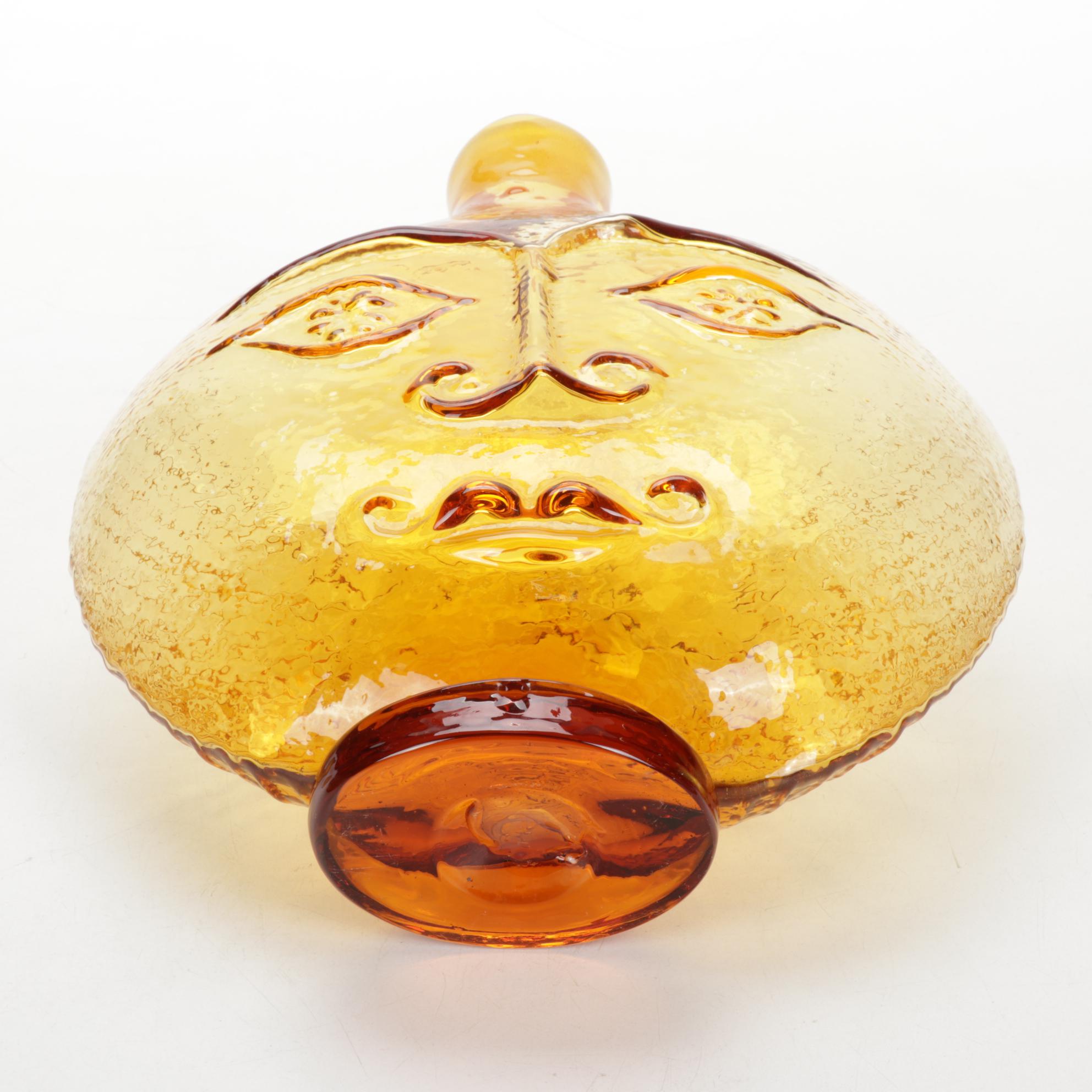 Wayne Husted Blenko Sun Face Amber Glass Decanter, 1960s