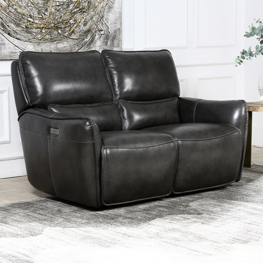 Simon Li "Wayton" Leather Power Reclining Loveseat with Power Headrest