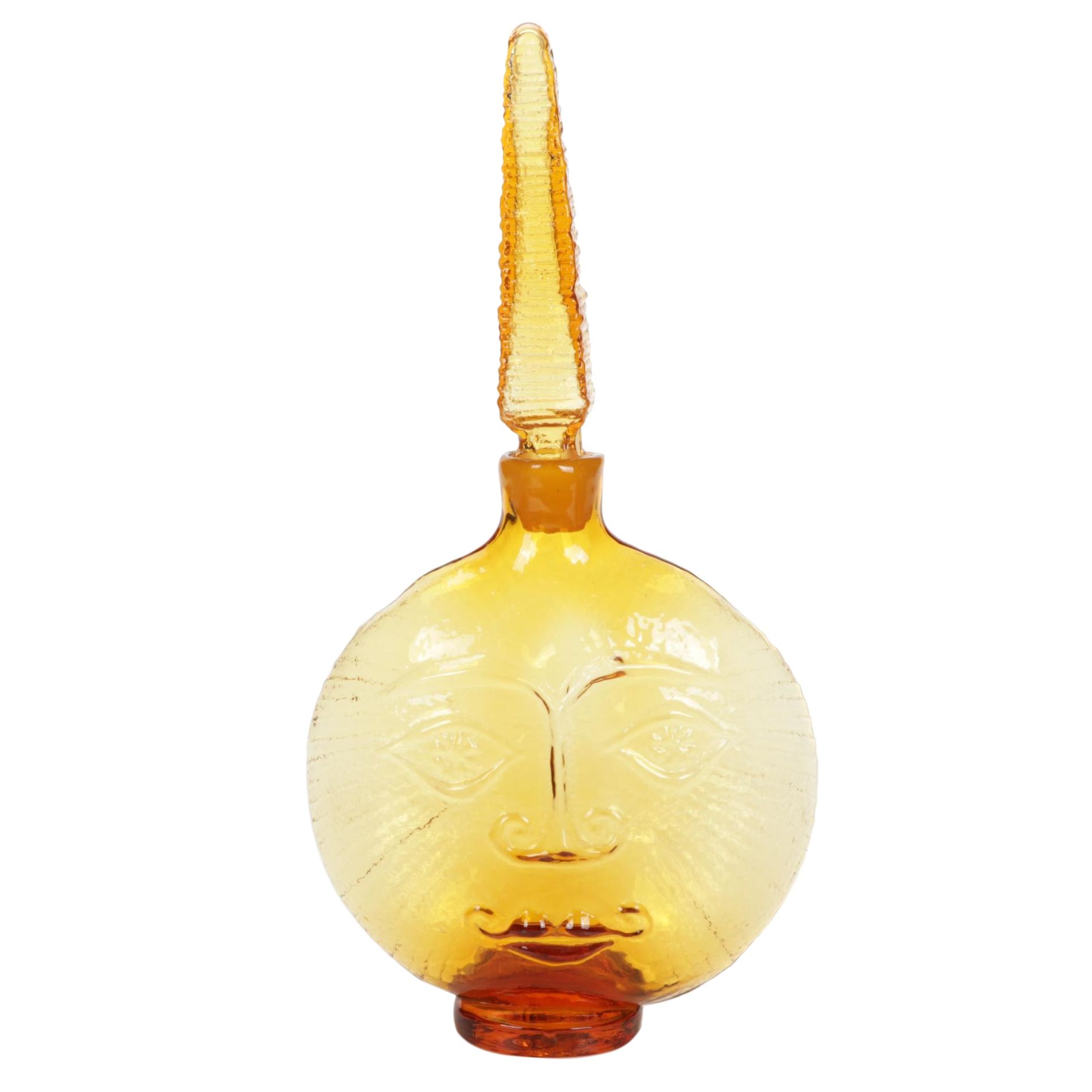 Wayne Husted Blenko Sun Face Amber Glass Decanter, 1960s