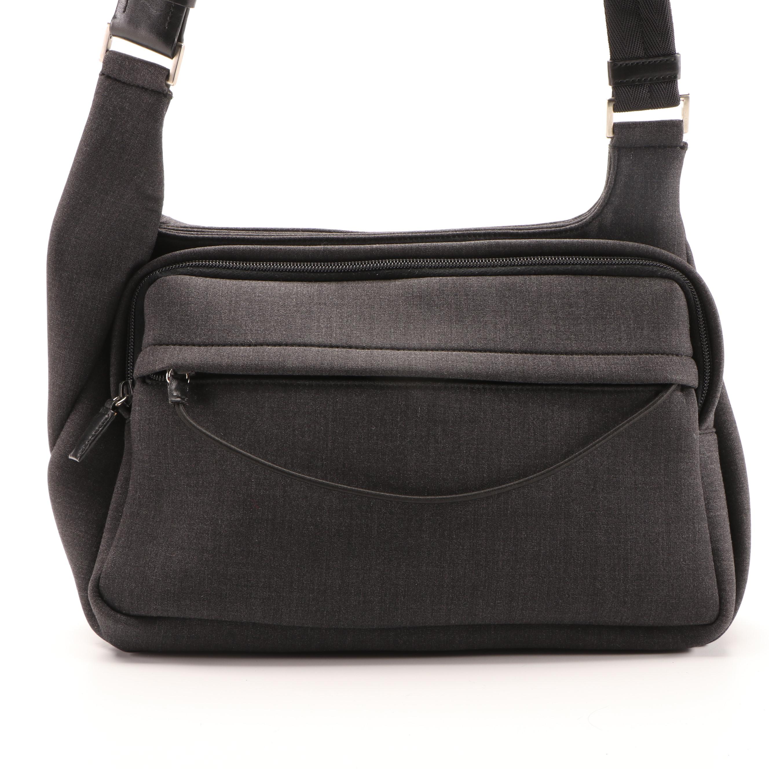 Prada Shoulder Bag in Grey Woven Textile with Black Leather Trim