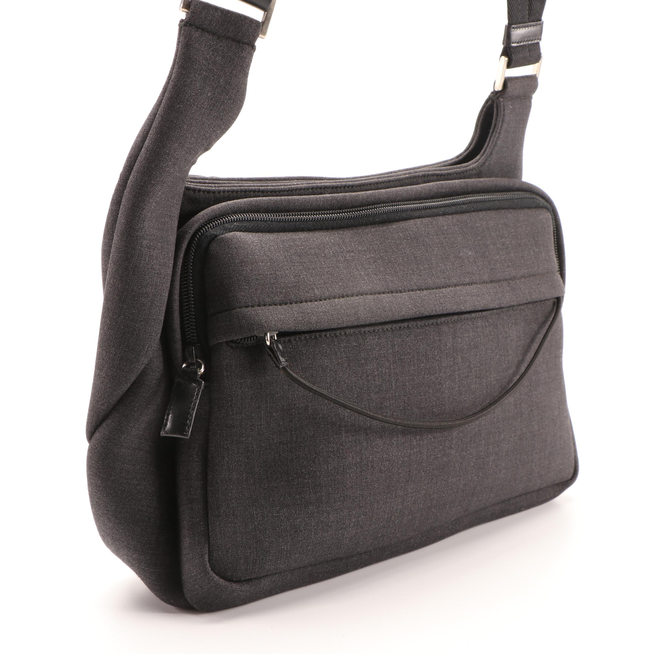 Prada Shoulder Bag in Grey Woven Textile with Black Leather Trim