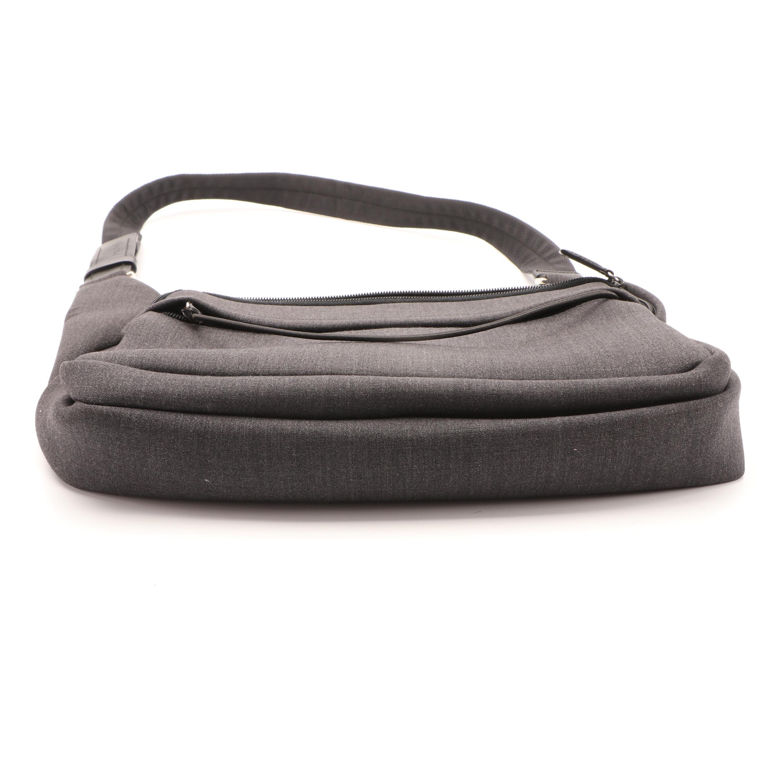 Prada Shoulder Bag in Grey Woven Textile with Black Leather Trim