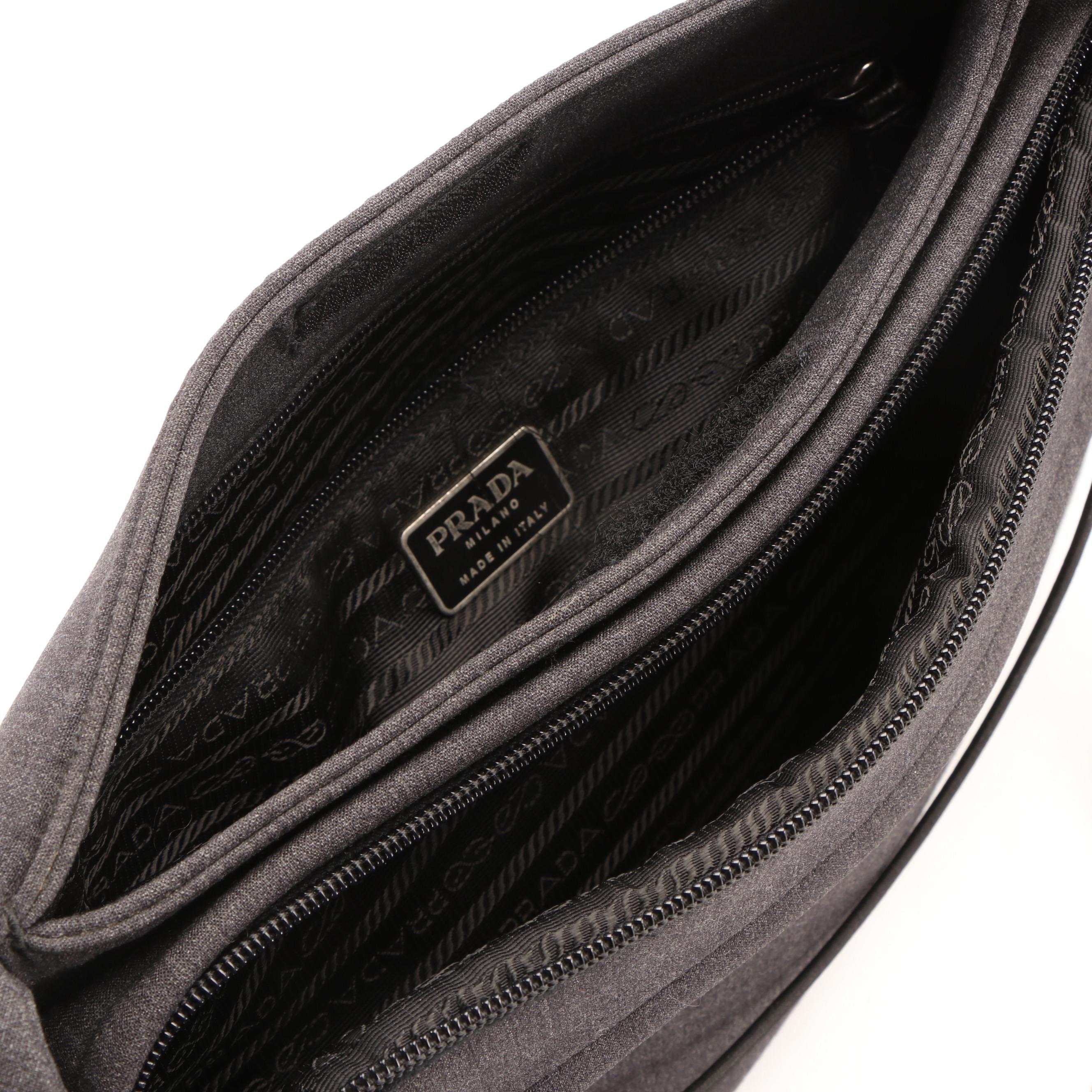 Prada Shoulder Bag in Grey Woven Textile with Black Leather Trim