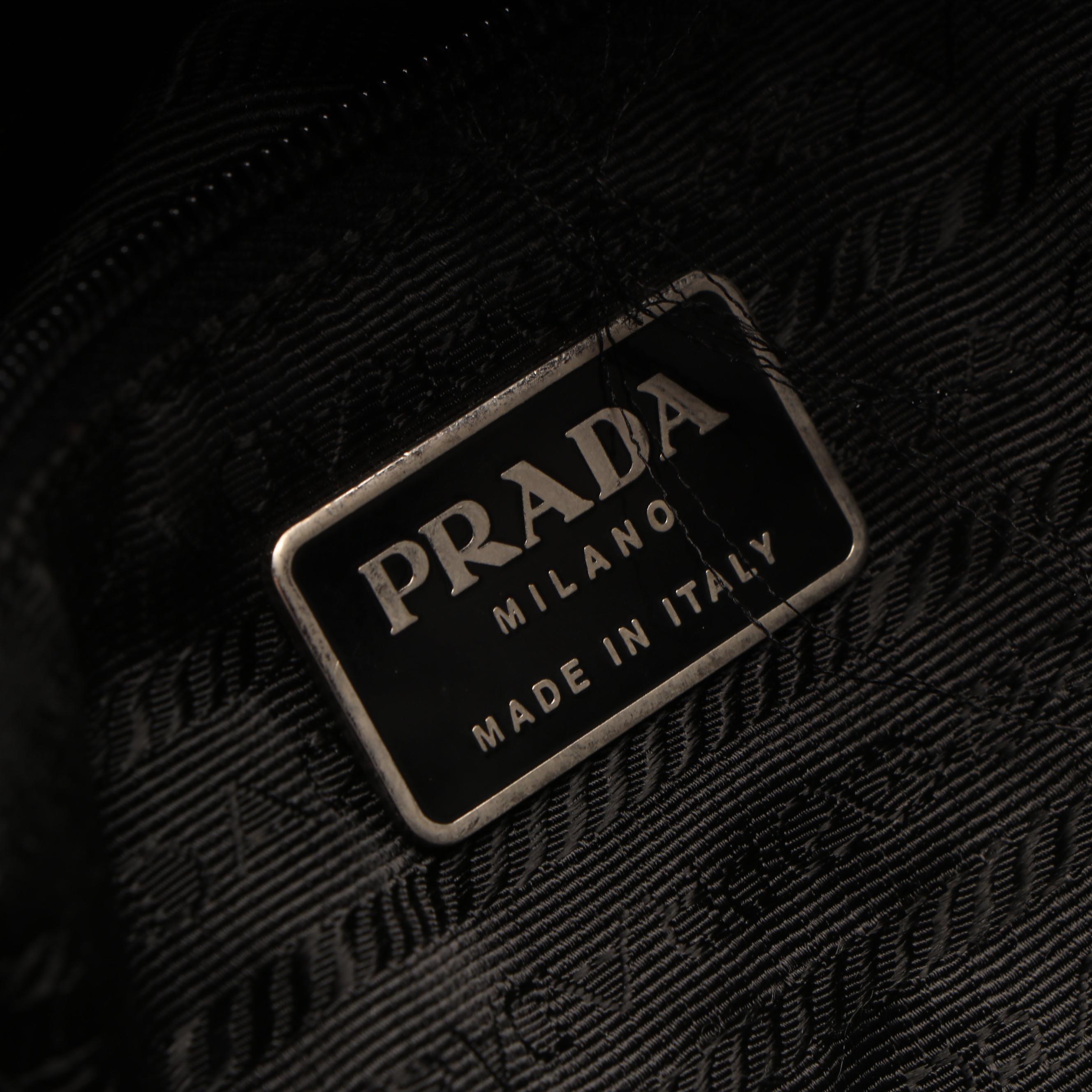 Prada Shoulder Bag in Grey Woven Textile with Black Leather Trim