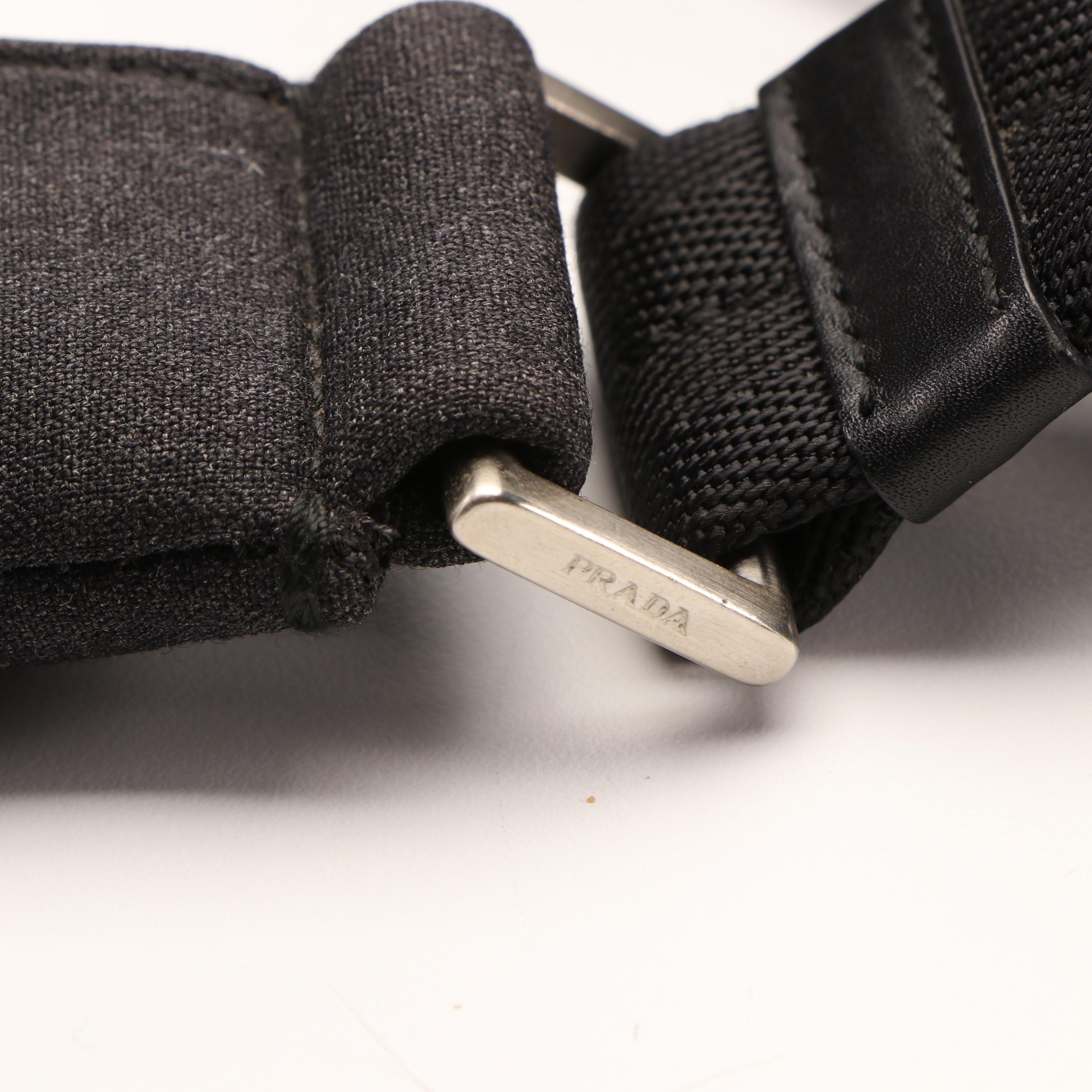 Prada Shoulder Bag in Grey Woven Textile with Black Leather Trim