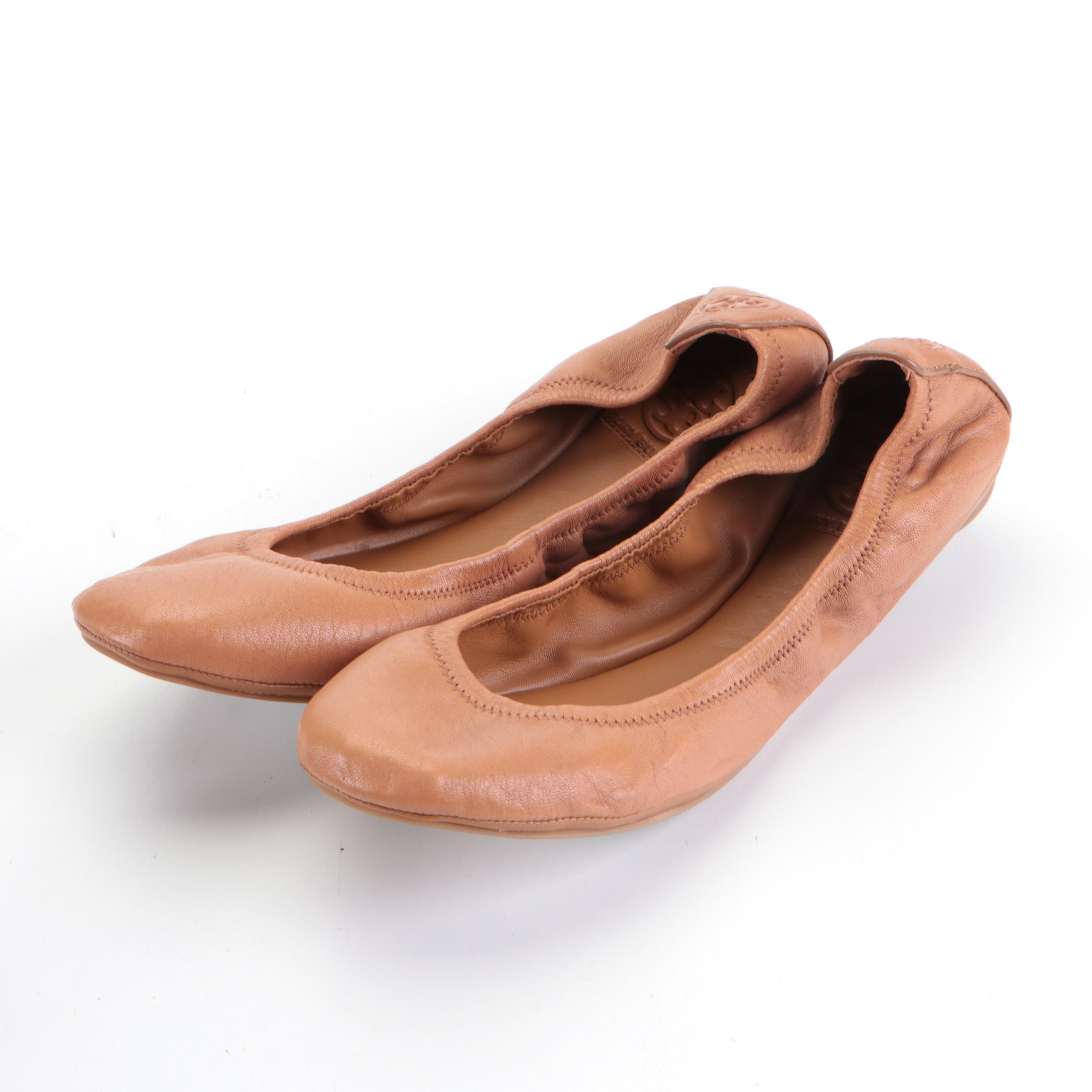 Tory Burch Leopard Print Calf Hair and Tan Leather Flats