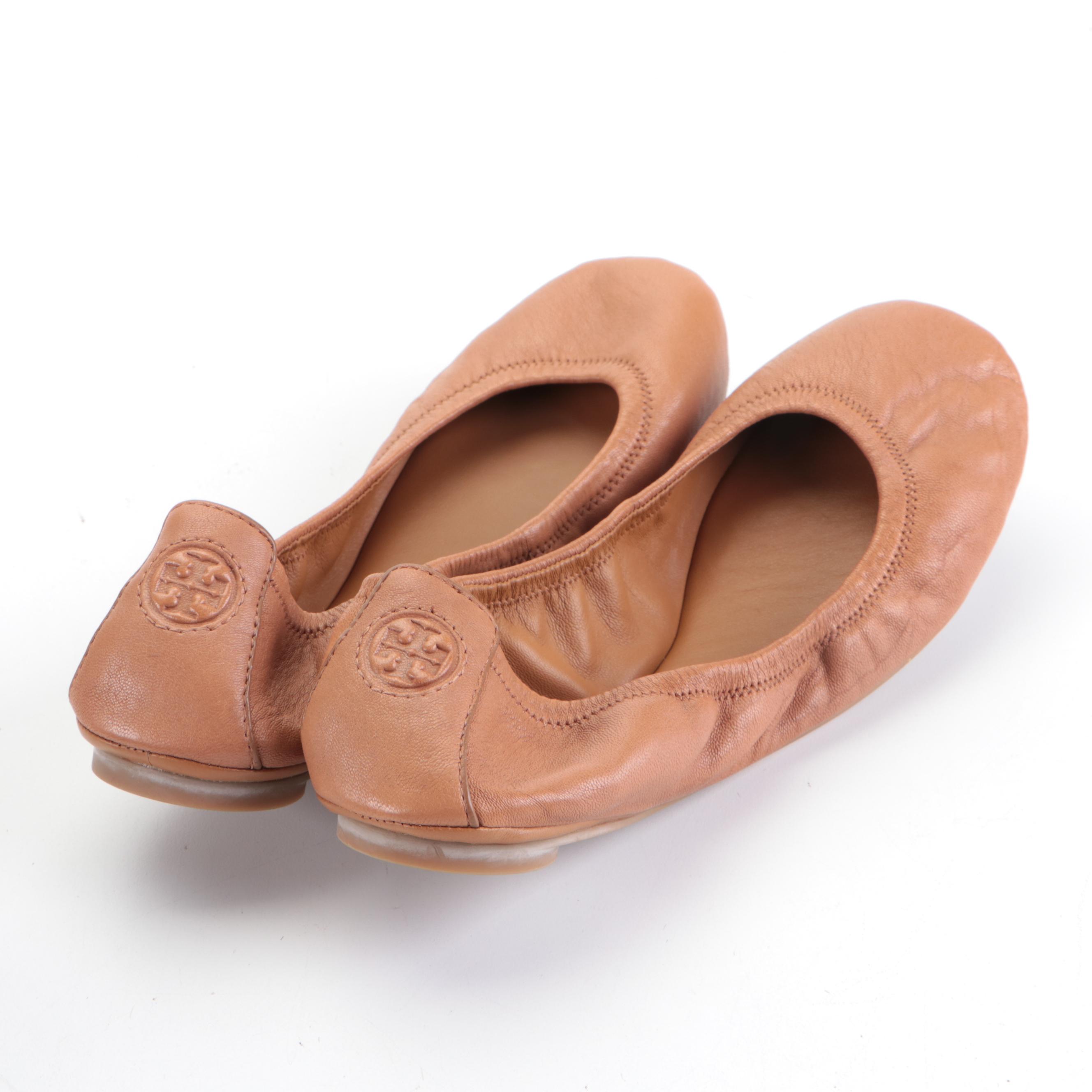 Tory Burch Leopard Print Calf Hair and Tan Leather Flats