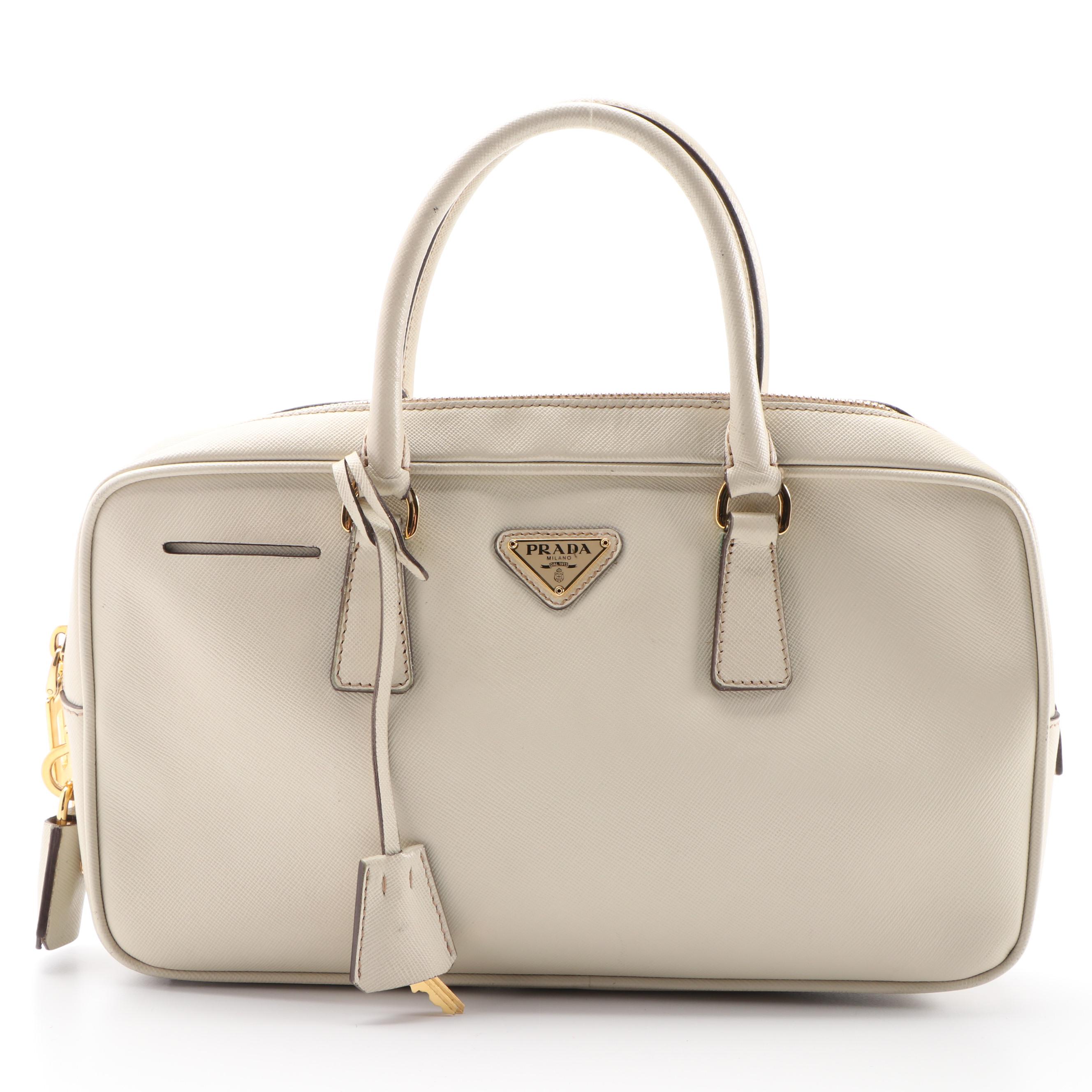 Prada Top Handle Saffiano Leather Bag with Padlock and Keys
