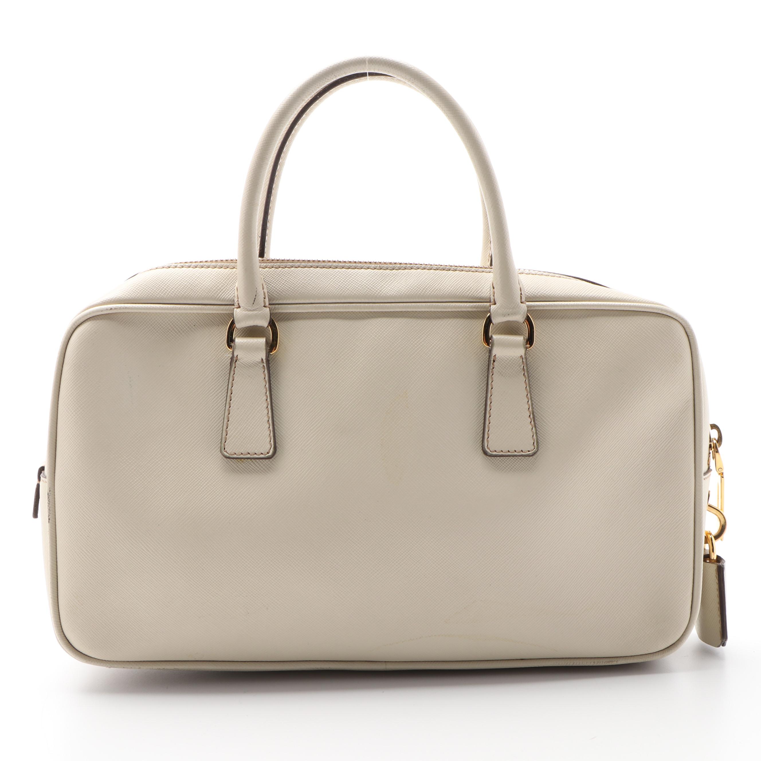 Prada Top Handle Saffiano Leather Bag with Padlock and Keys