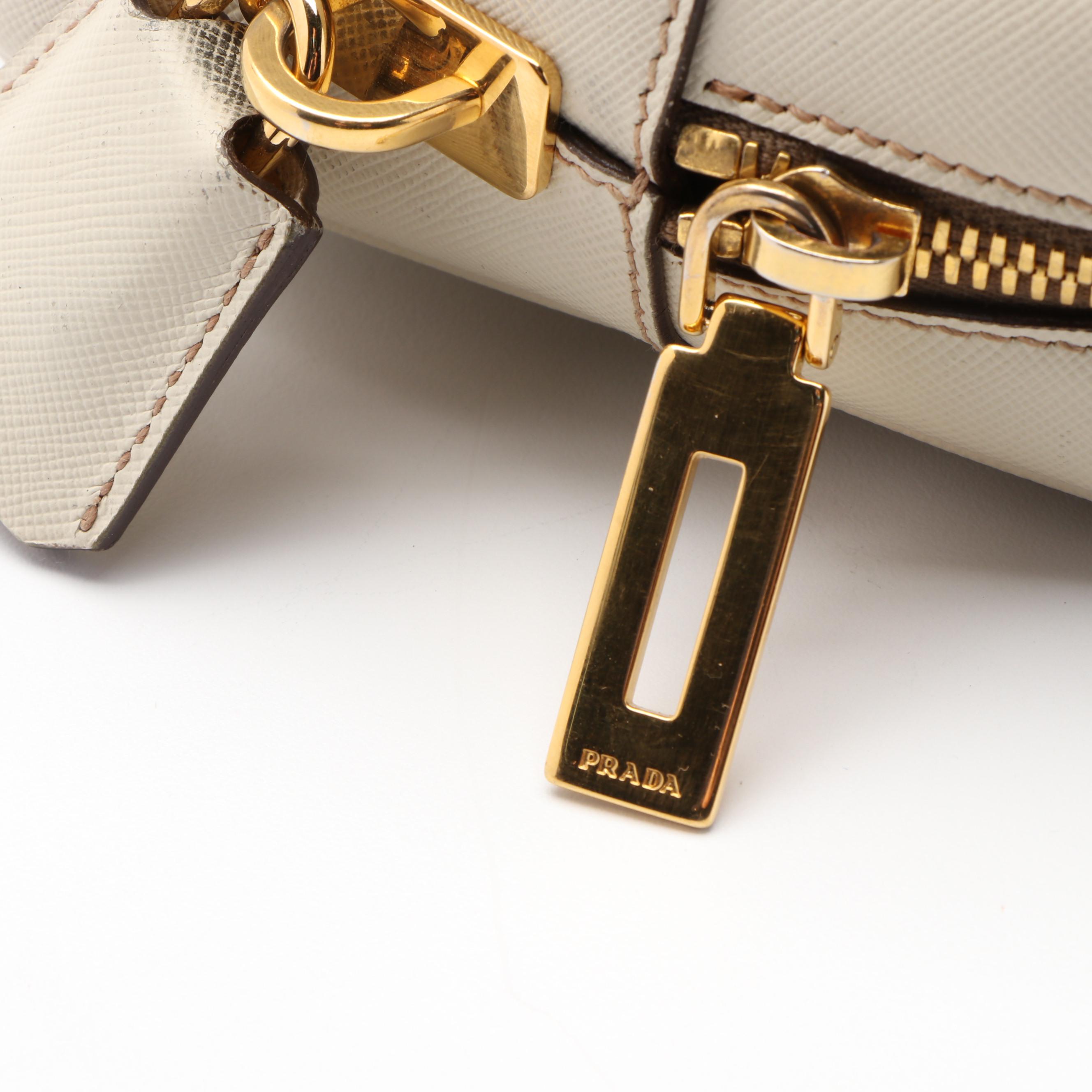 Prada Top Handle Saffiano Leather Bag with Padlock and Keys