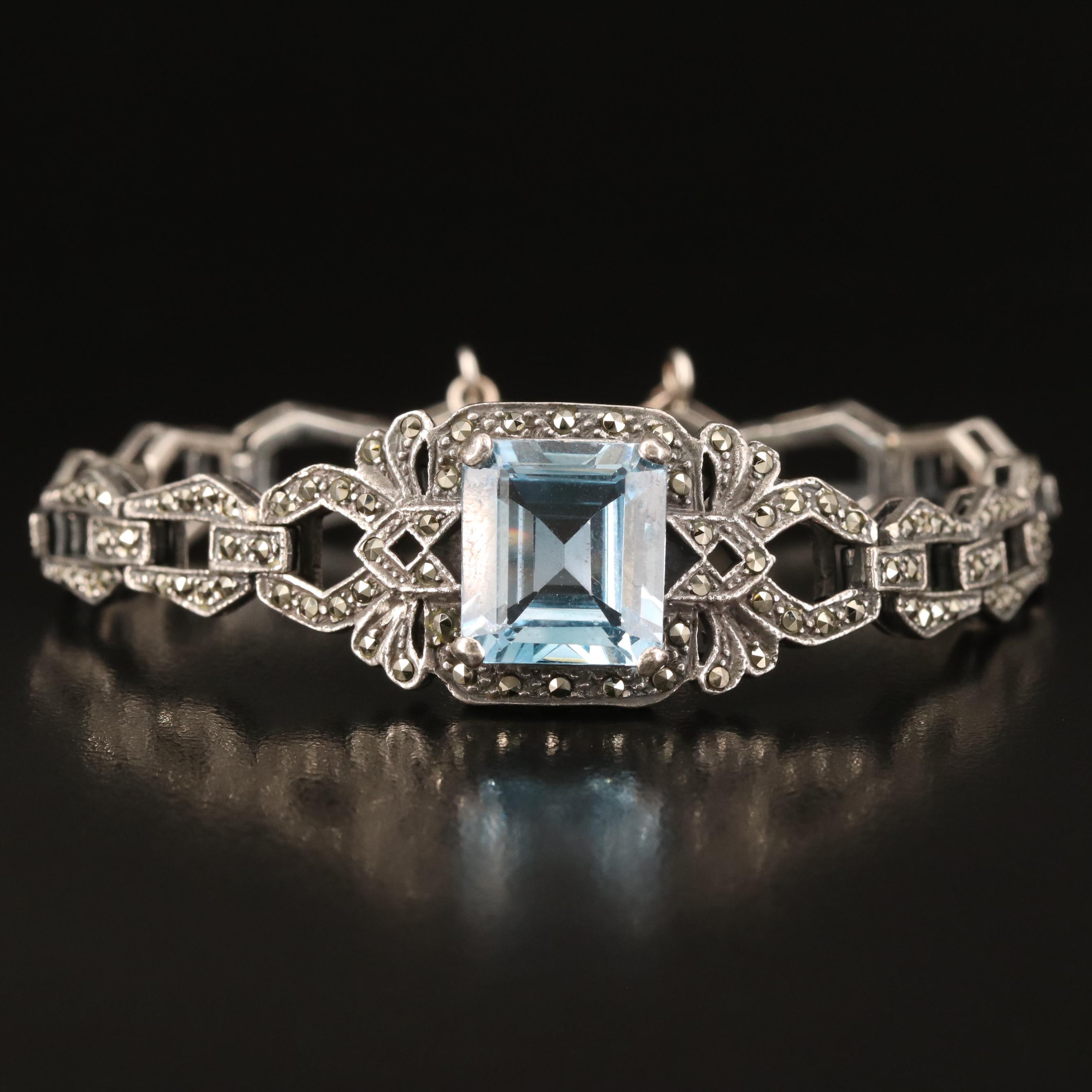 Sterling Spinel and Marcasite Bracelet