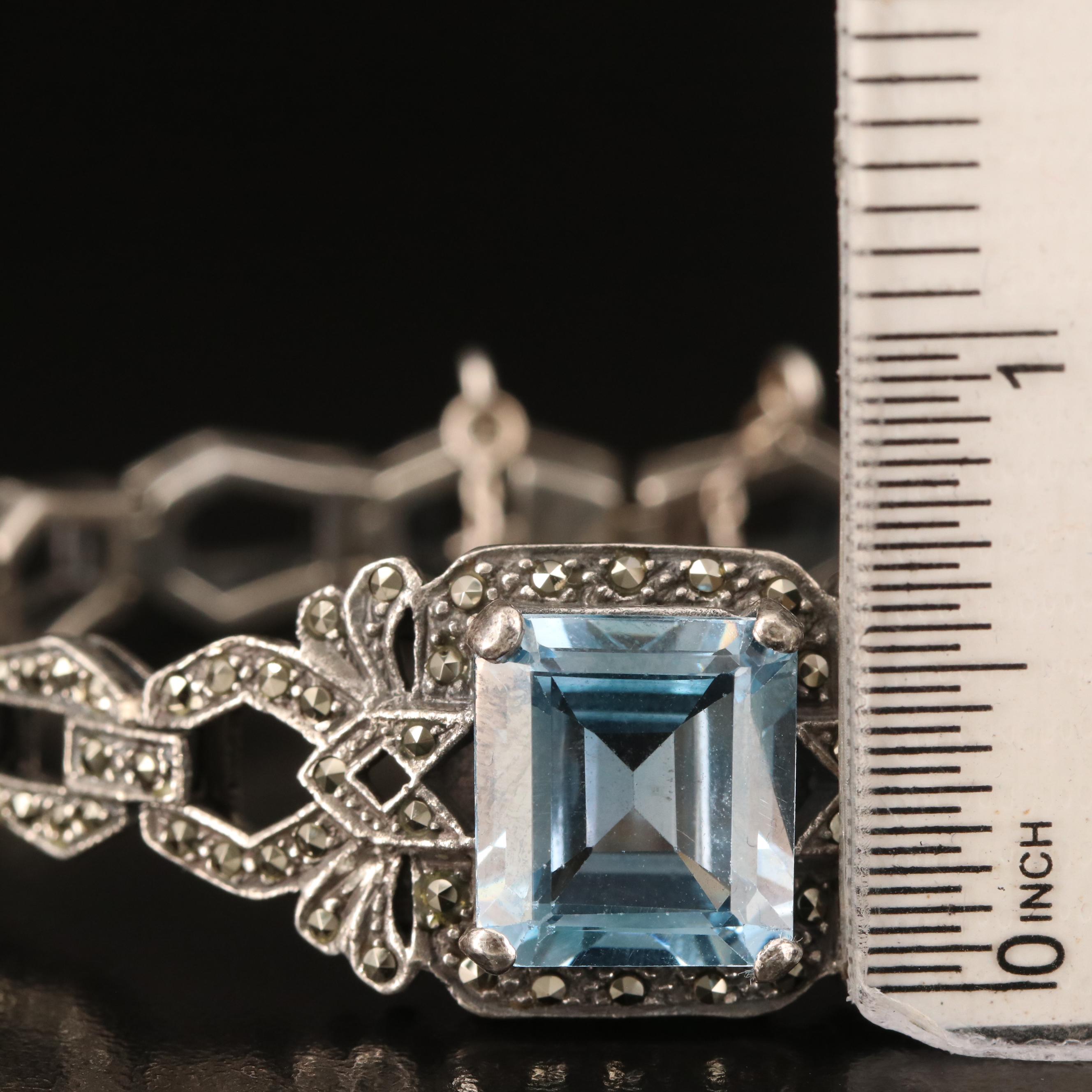 Sterling Spinel and Marcasite Bracelet