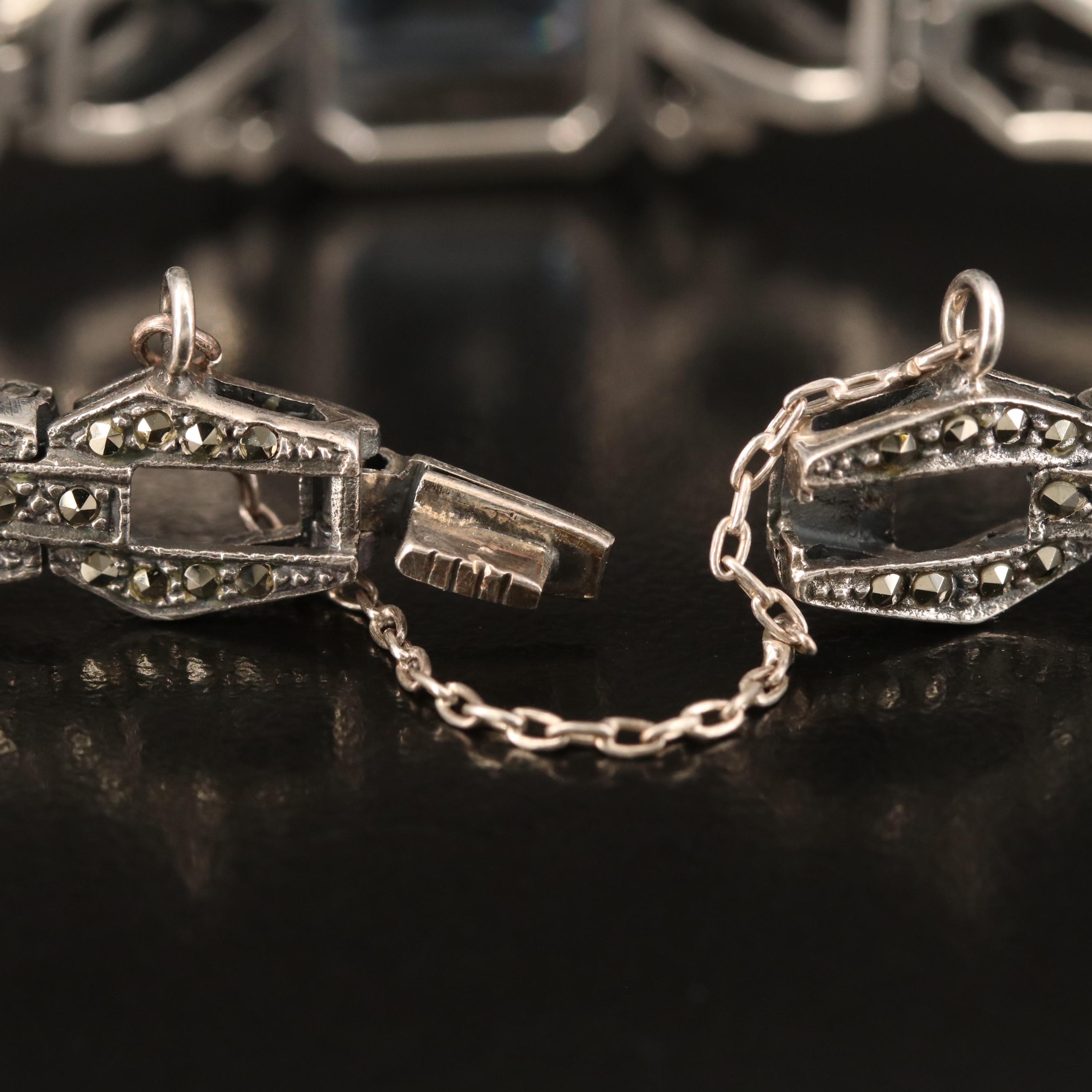 Sterling Spinel and Marcasite Bracelet