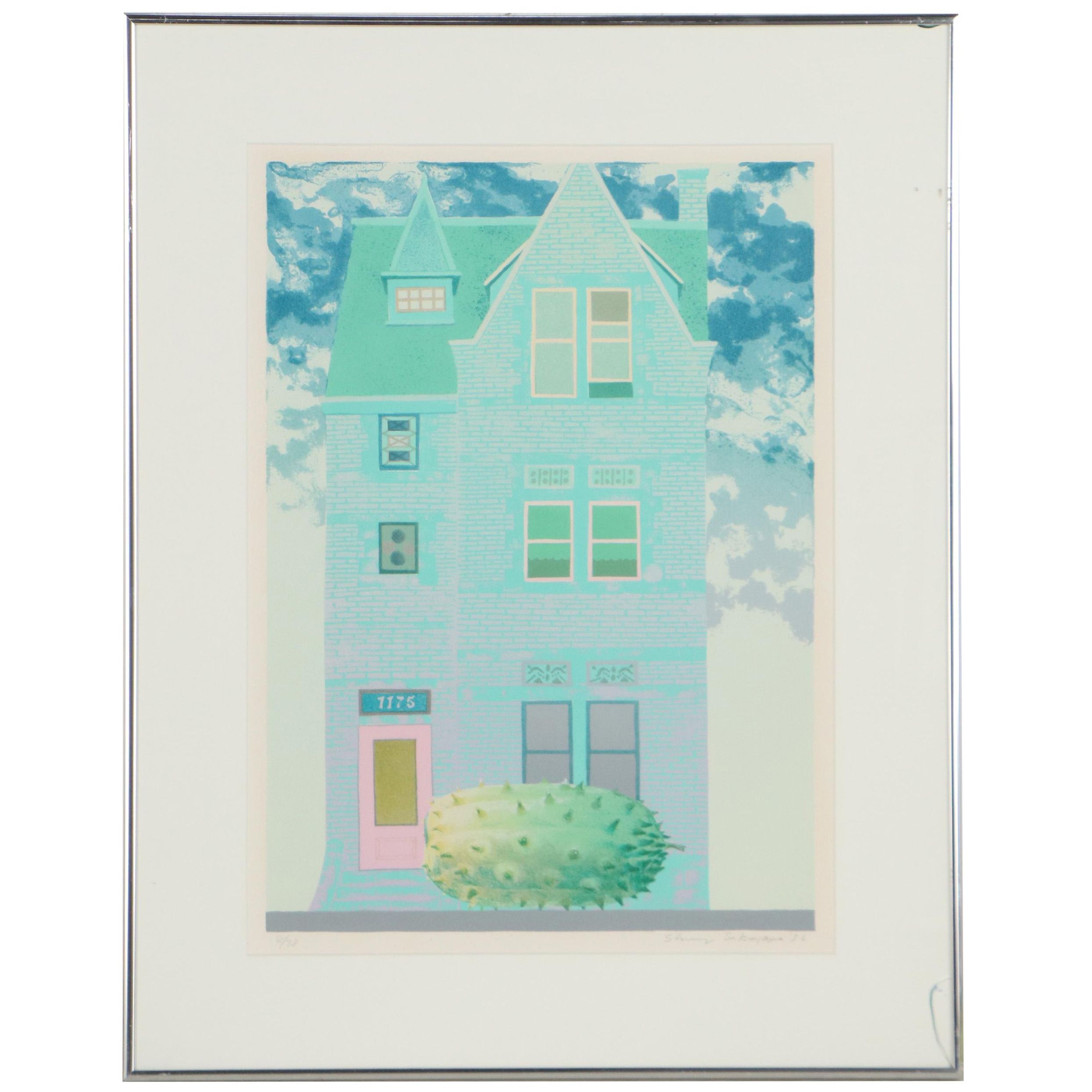 Shunji Sakuyama Lithograph "Historic Park Slope Series (Prickly Fruit)," 1986