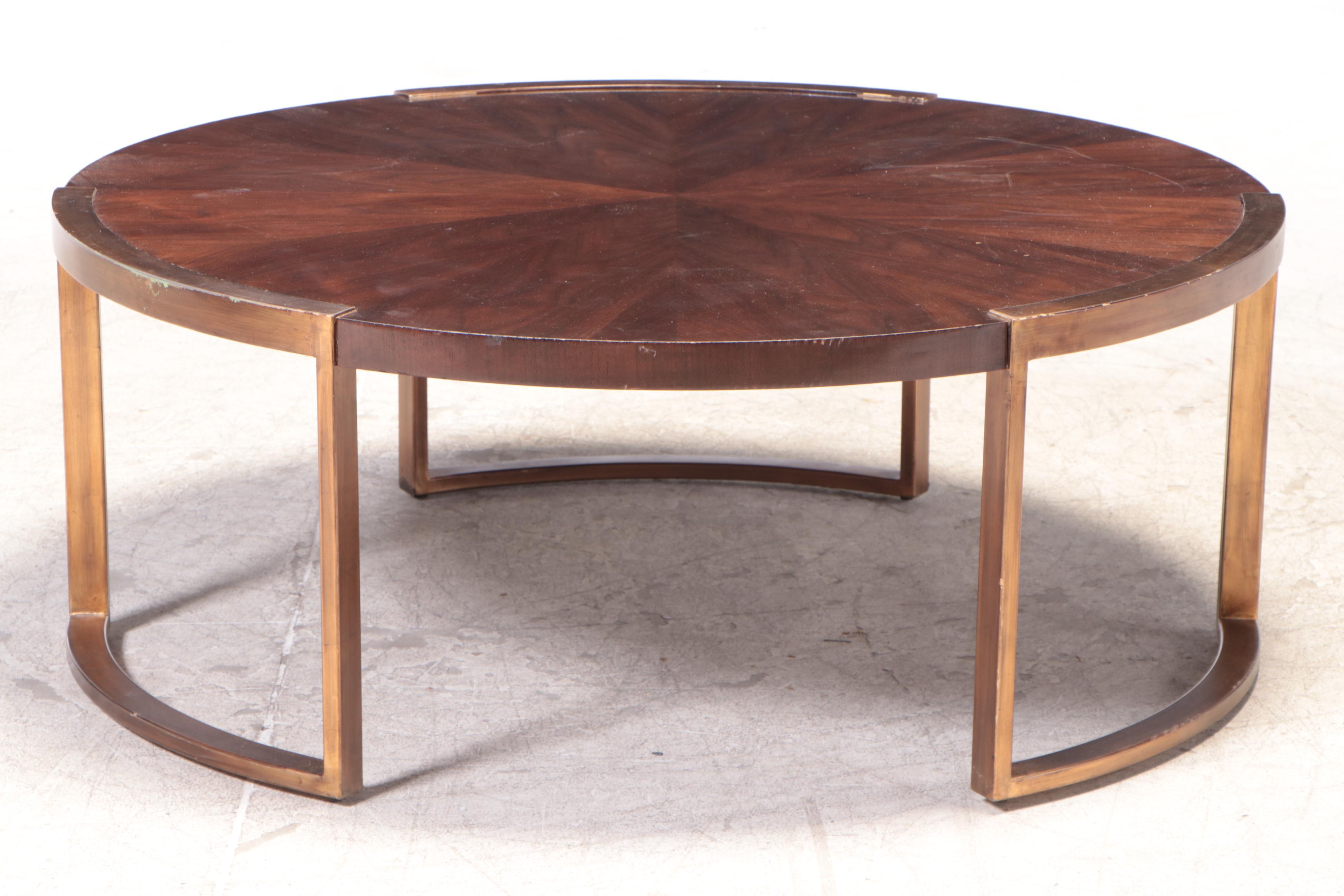 Stanley Furniture Company "Autry" Walnut-Veneered and Gilt Metal Coffee Table