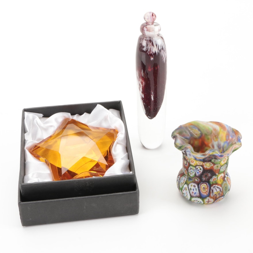 Murano Millefiori Art Glass Vase with Rosenthal Crystal Paperweight and More