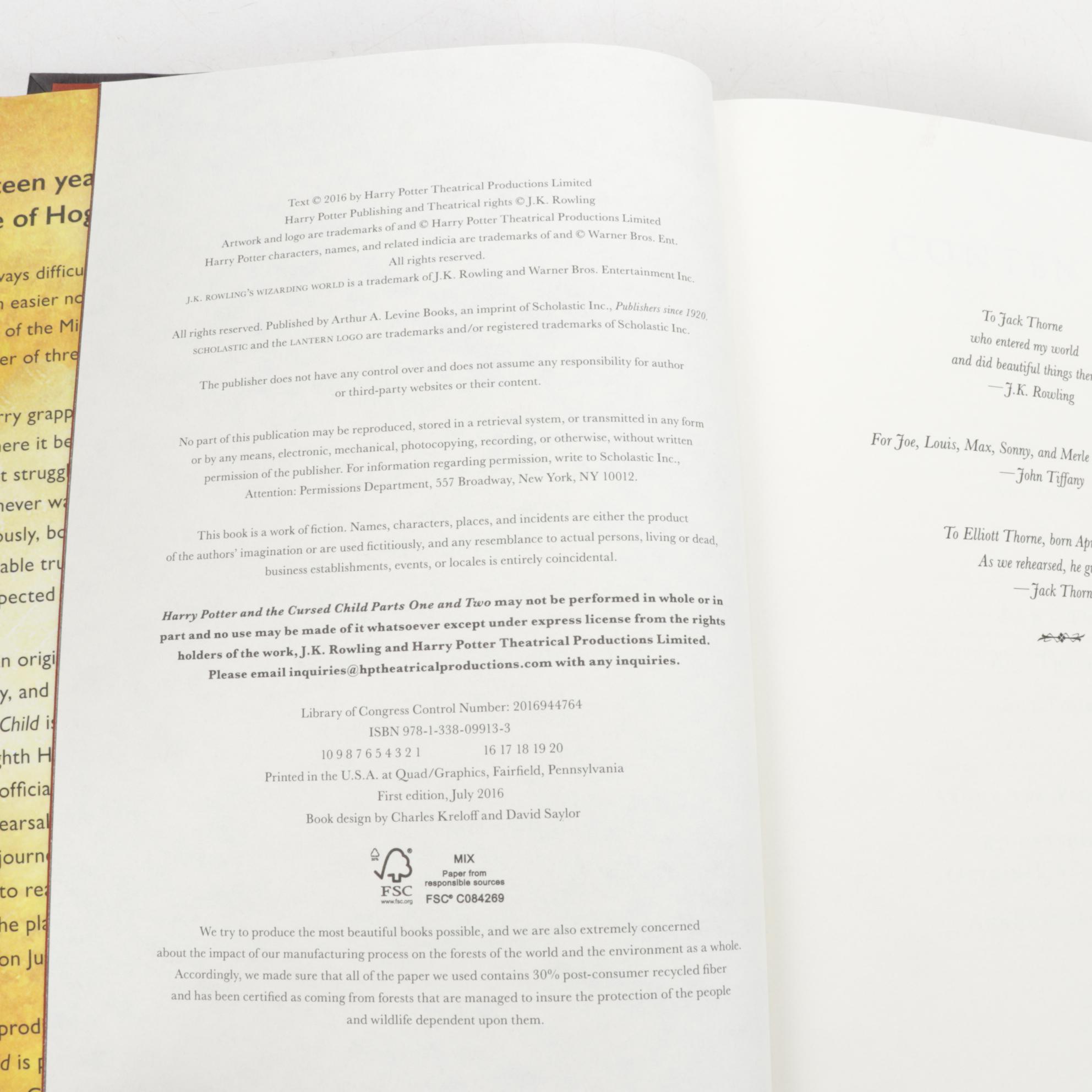 First American Edition "Harry Potter" Series and "Cursed Child" Script