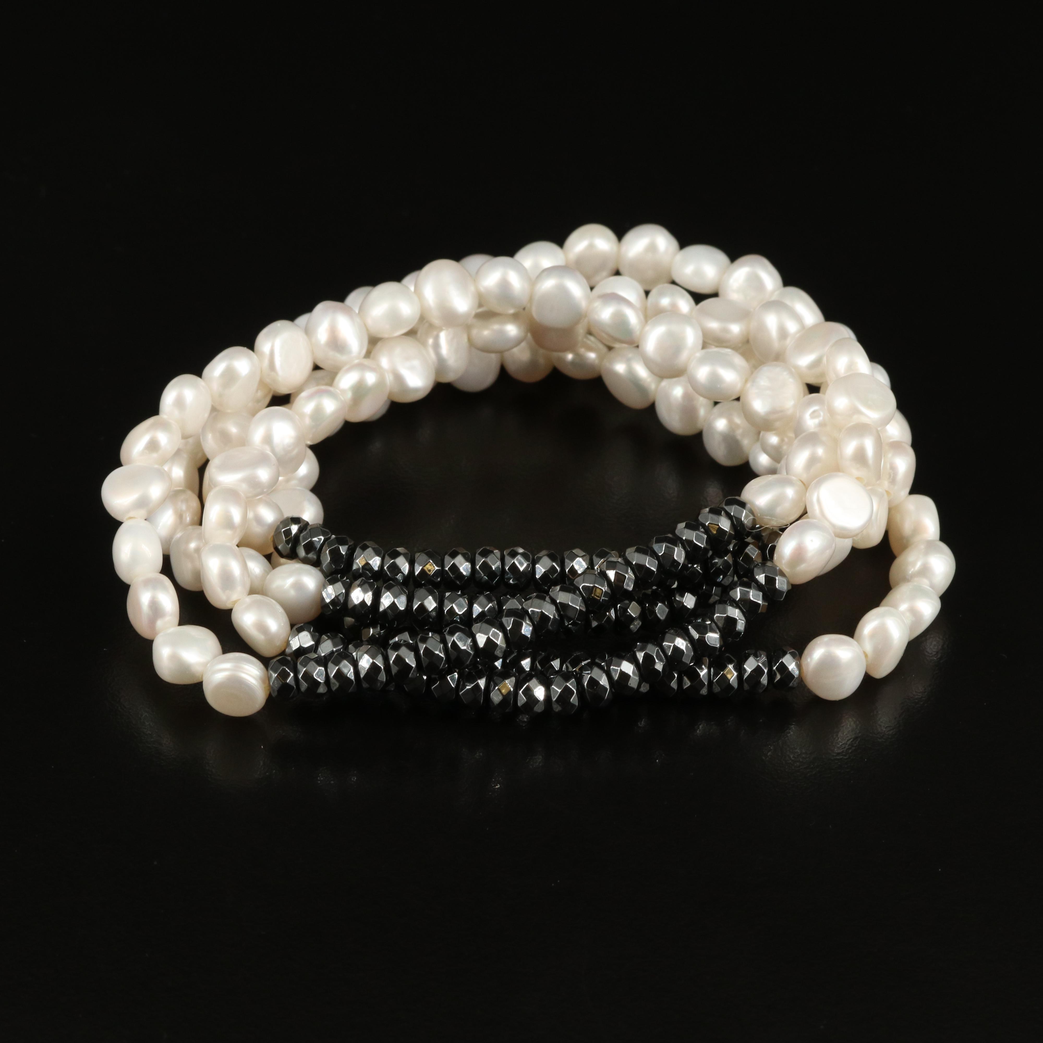 Pearl and Hematite Expandable Bracelets