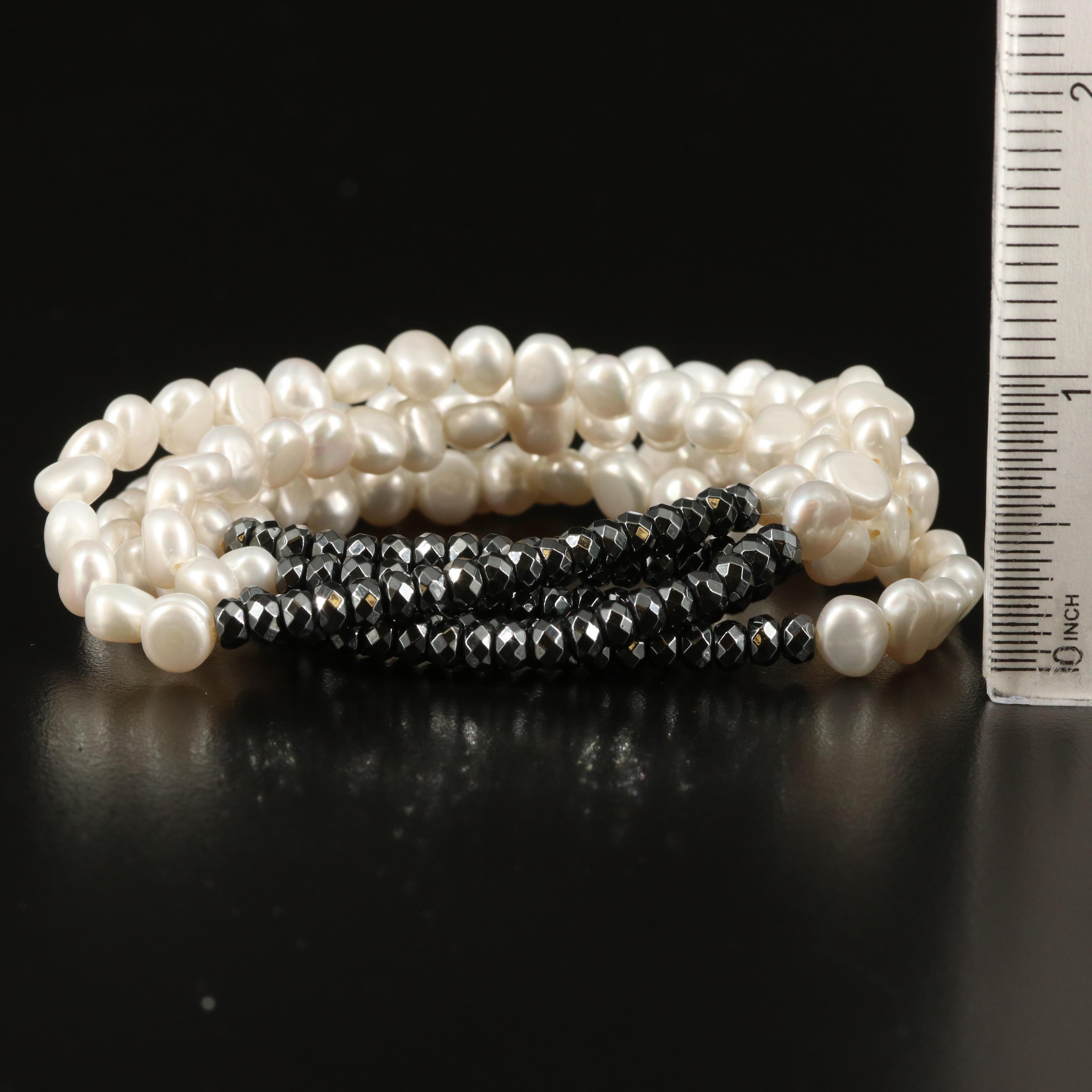 Pearl and Hematite Expandable Bracelets