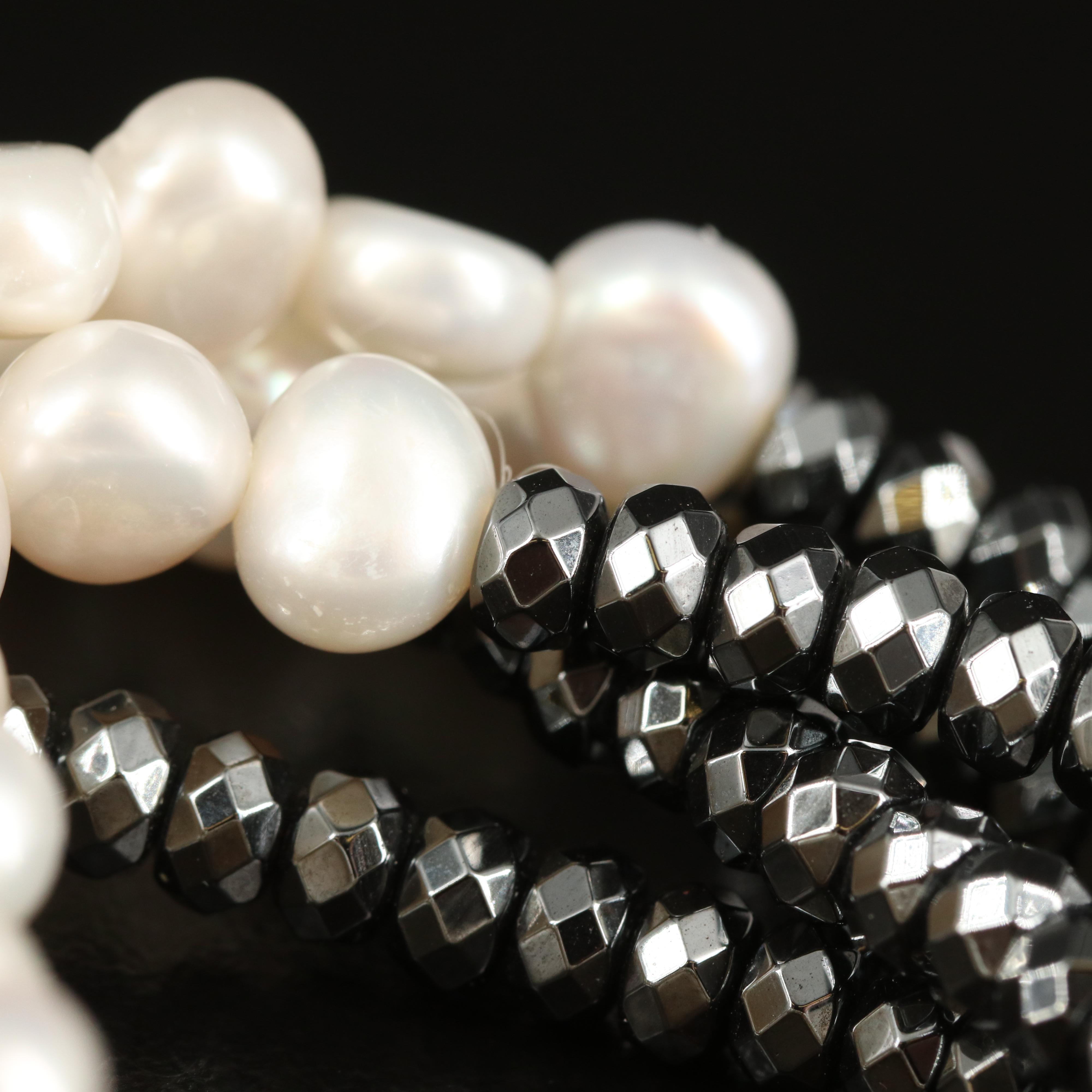 Pearl and Hematite Expandable Bracelets