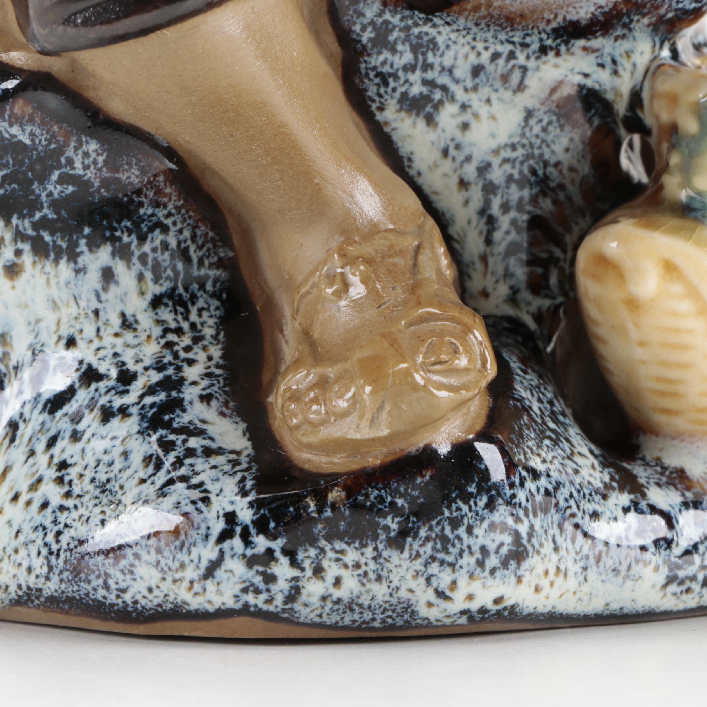 Chinese Shiwan Mudmen Figurines of Fisherman, Shouxing, and a Child on a Buffalo