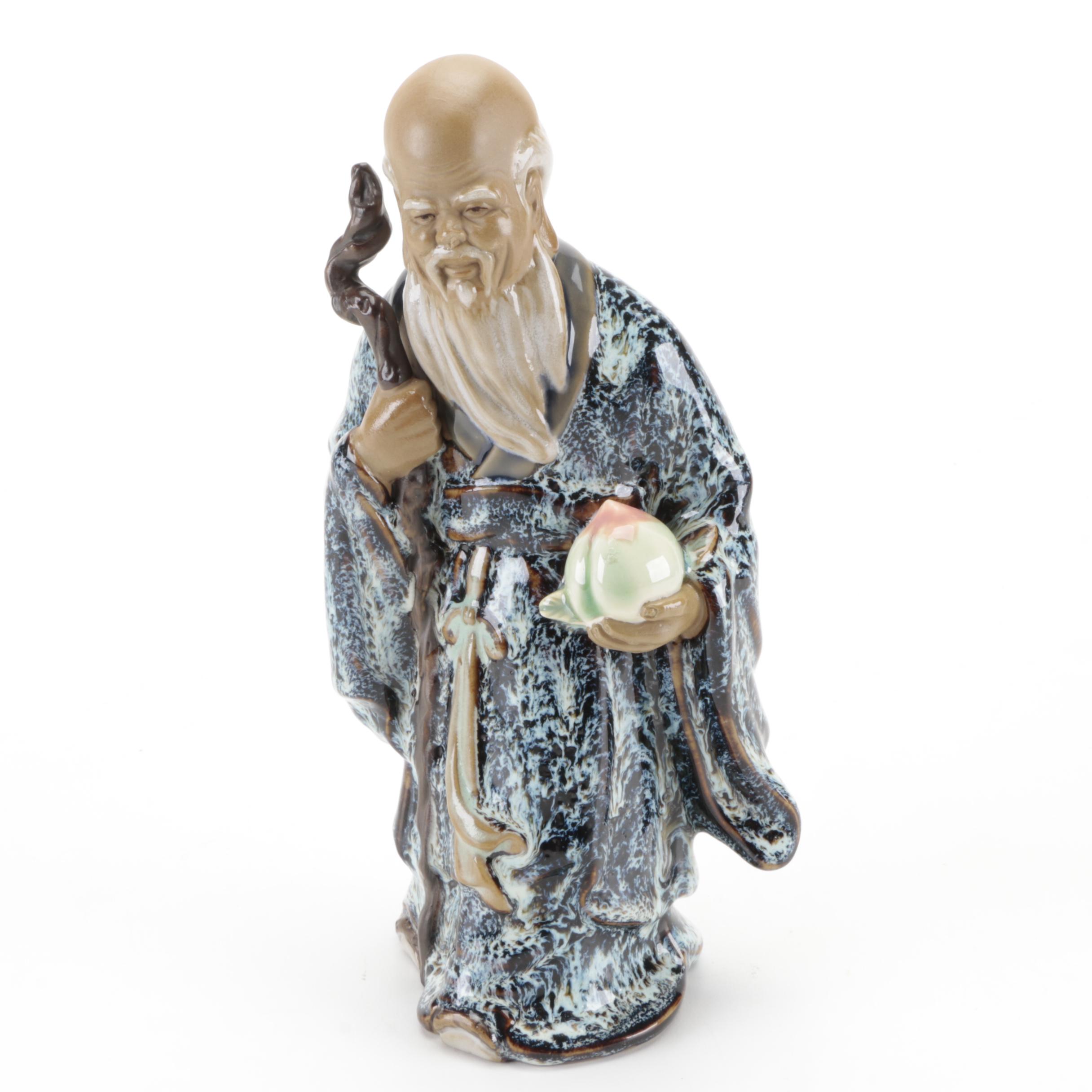 Chinese Shiwan Mudmen Figurines of Fisherman, Shouxing, and a Child on a Buffalo