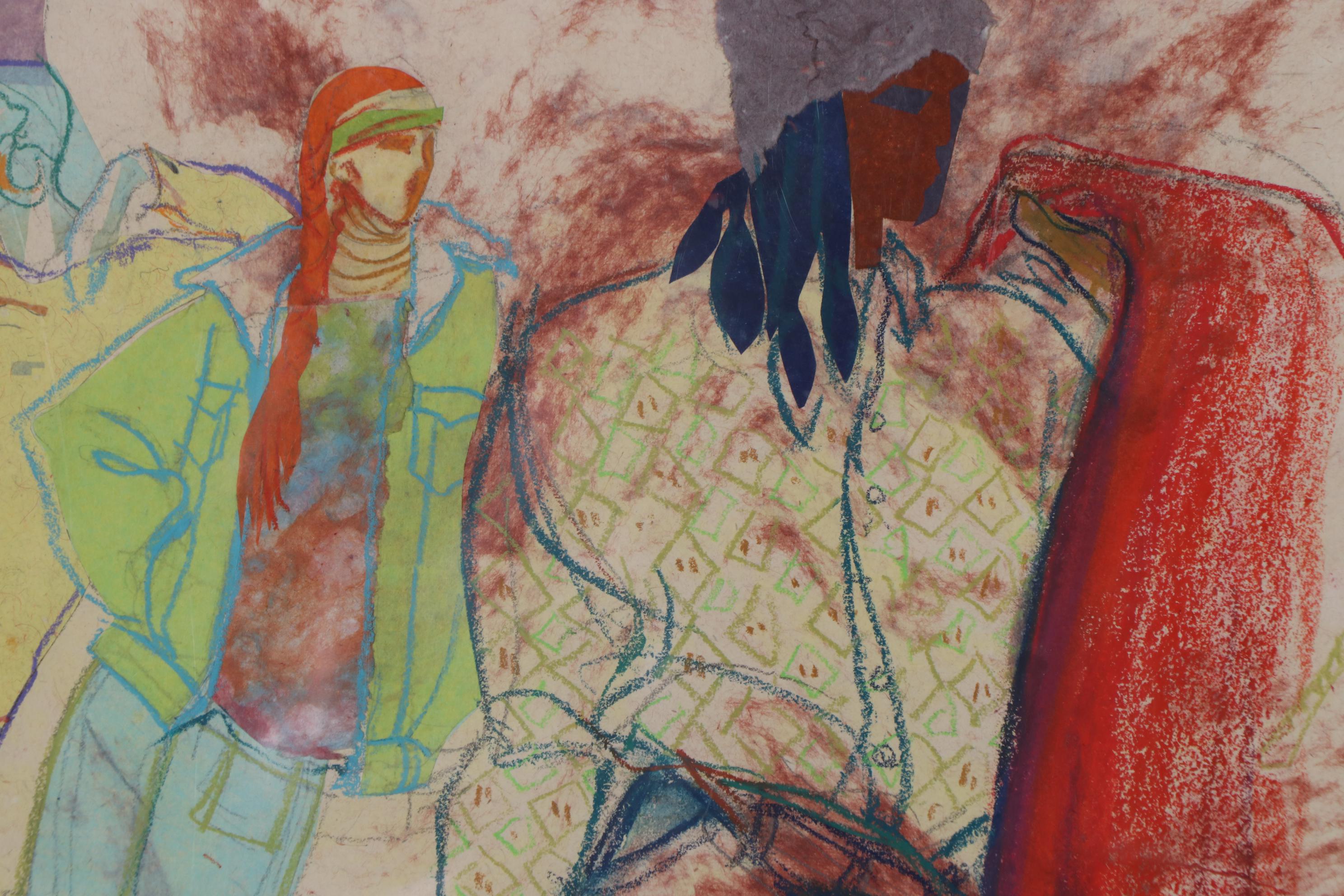 Margaret Voelker-Ferrier Mixed Media Drawing of Fashion Illustration, 1987