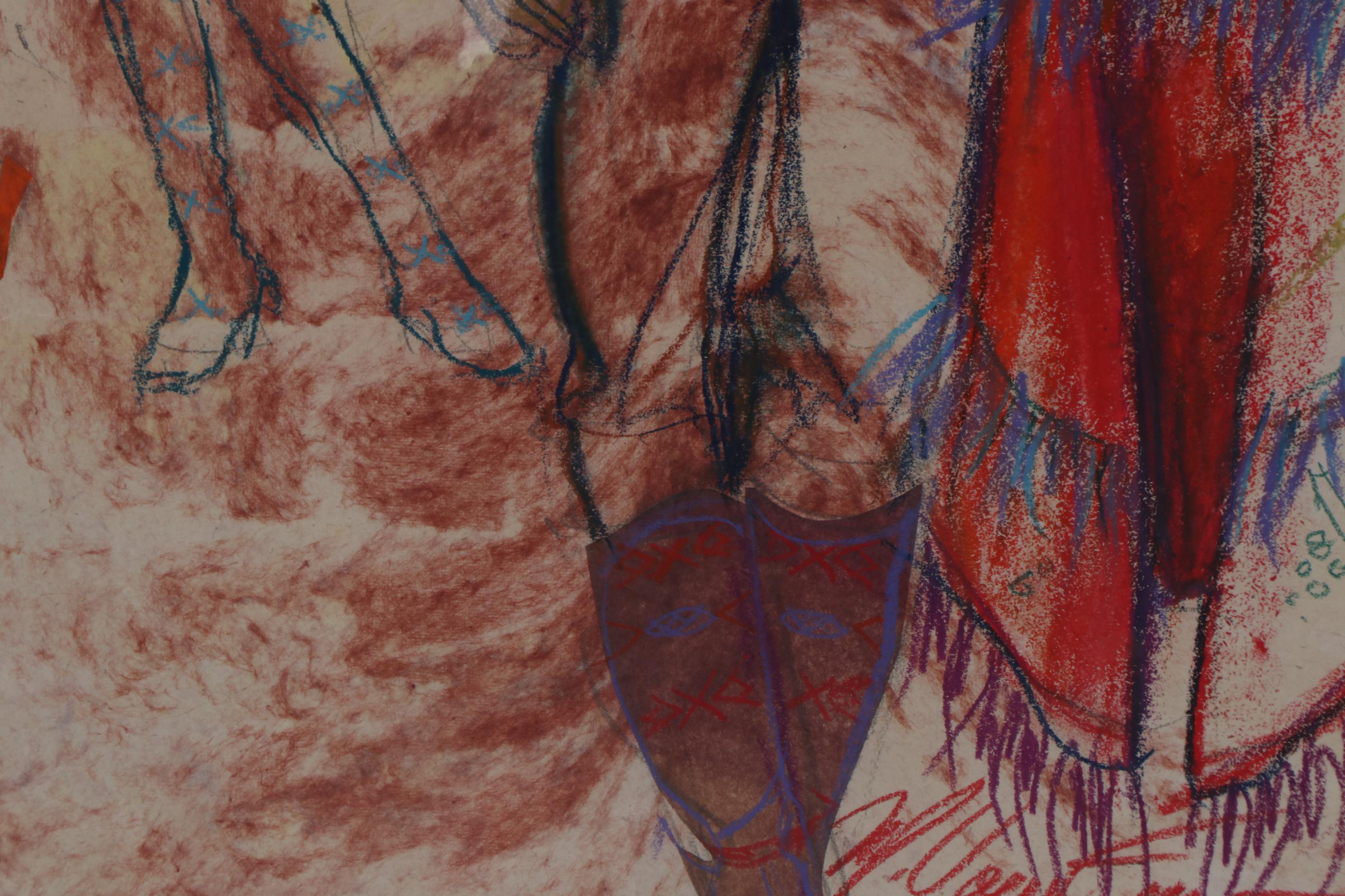 Margaret Voelker-Ferrier Mixed Media Drawing of Fashion Illustration, 1987