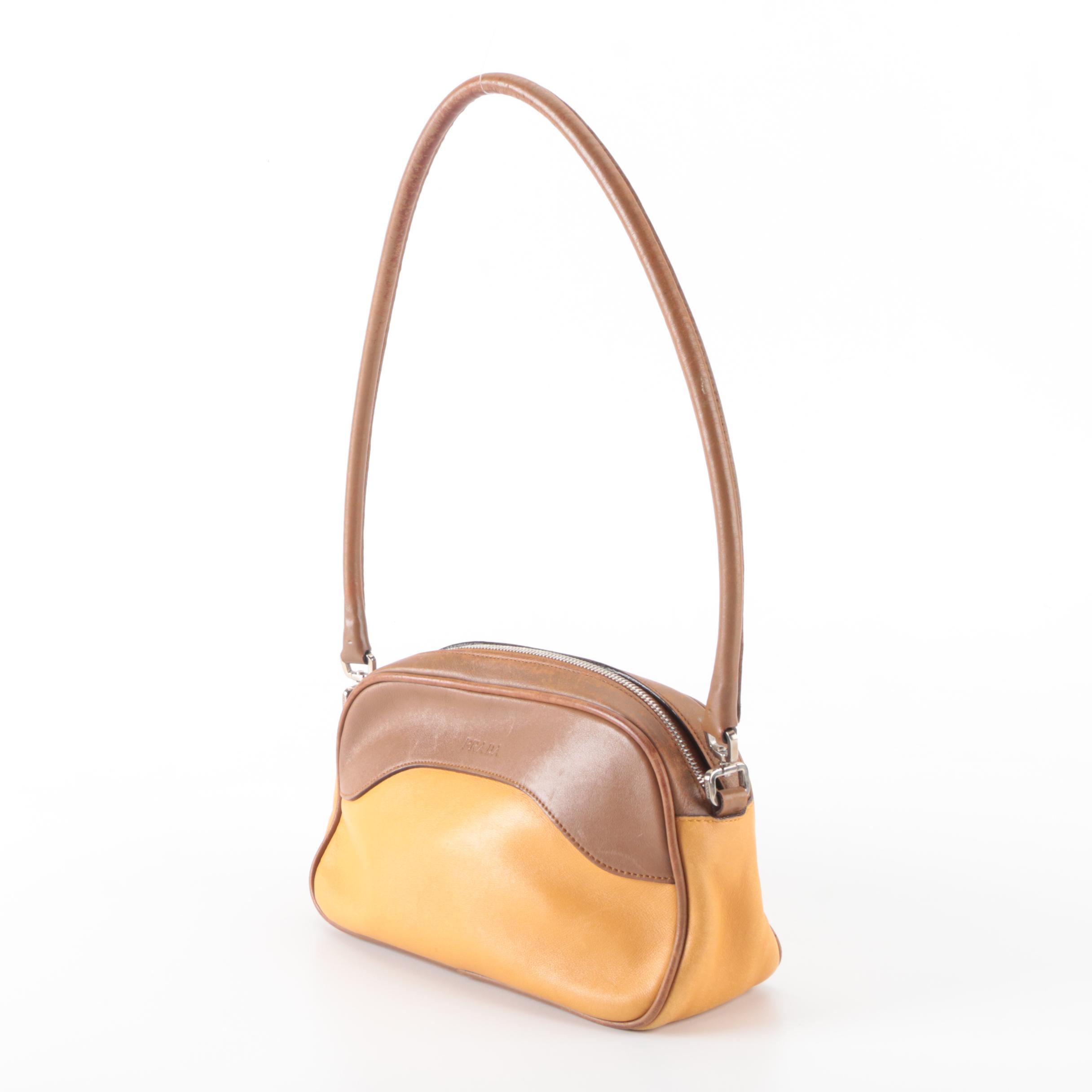 Prada Shoulder Bag in Bicolor Brown/Butterscotch Vitello Leather