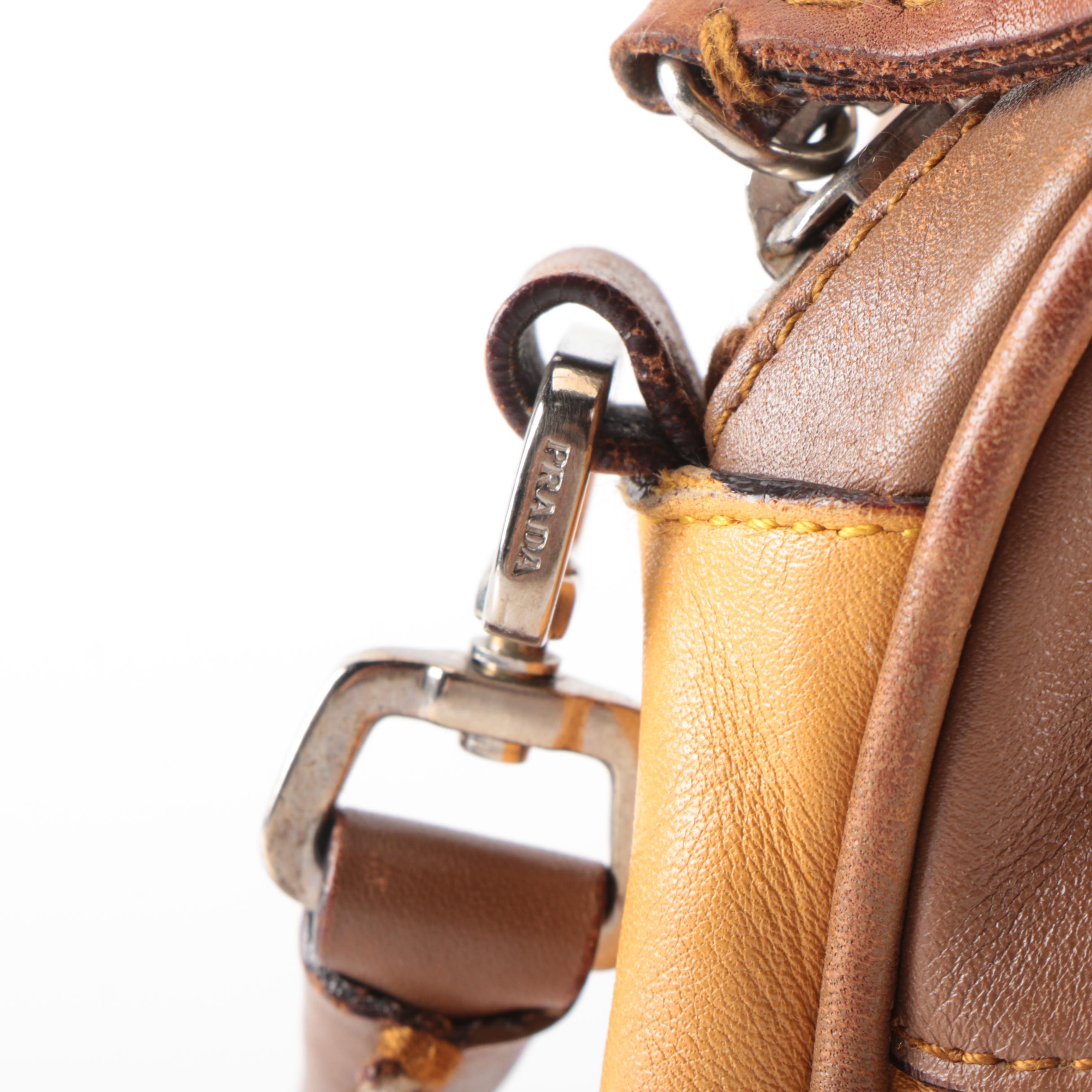 Prada Shoulder Bag in Bicolor Brown/Butterscotch Vitello Leather