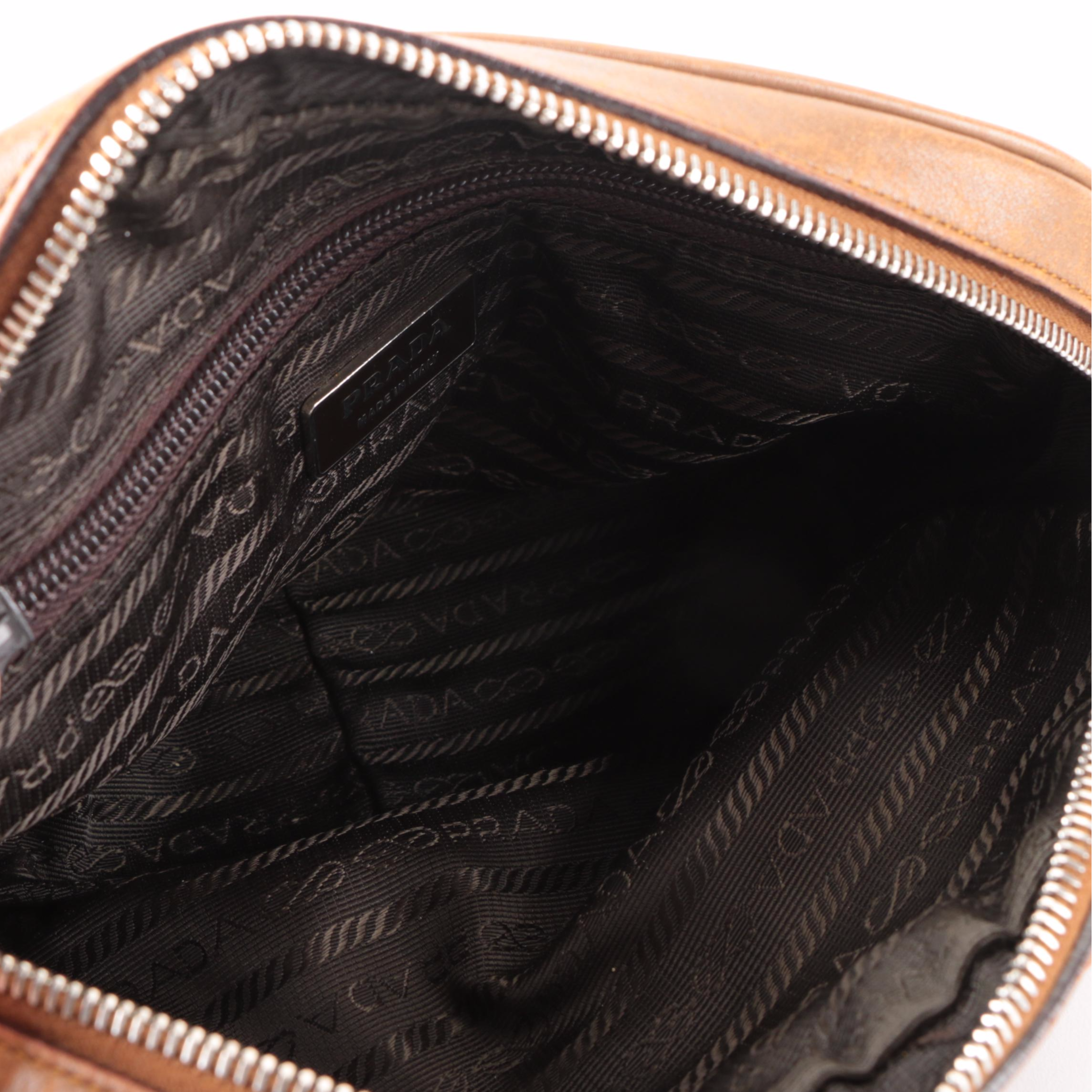 Prada Shoulder Bag in Bicolor Brown/Butterscotch Vitello Leather