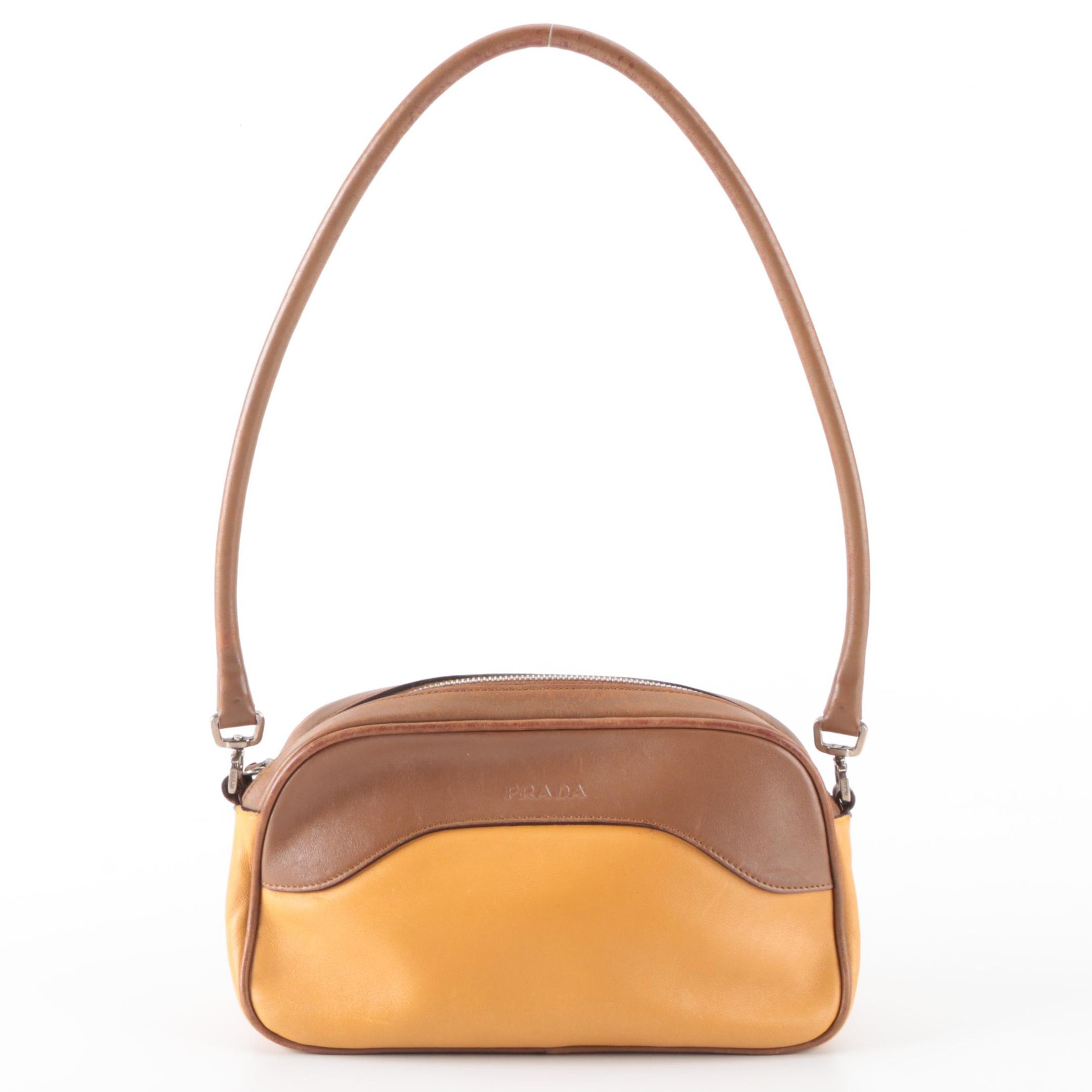 Prada Shoulder Bag in Bicolor Brown/Butterscotch Vitello Leather