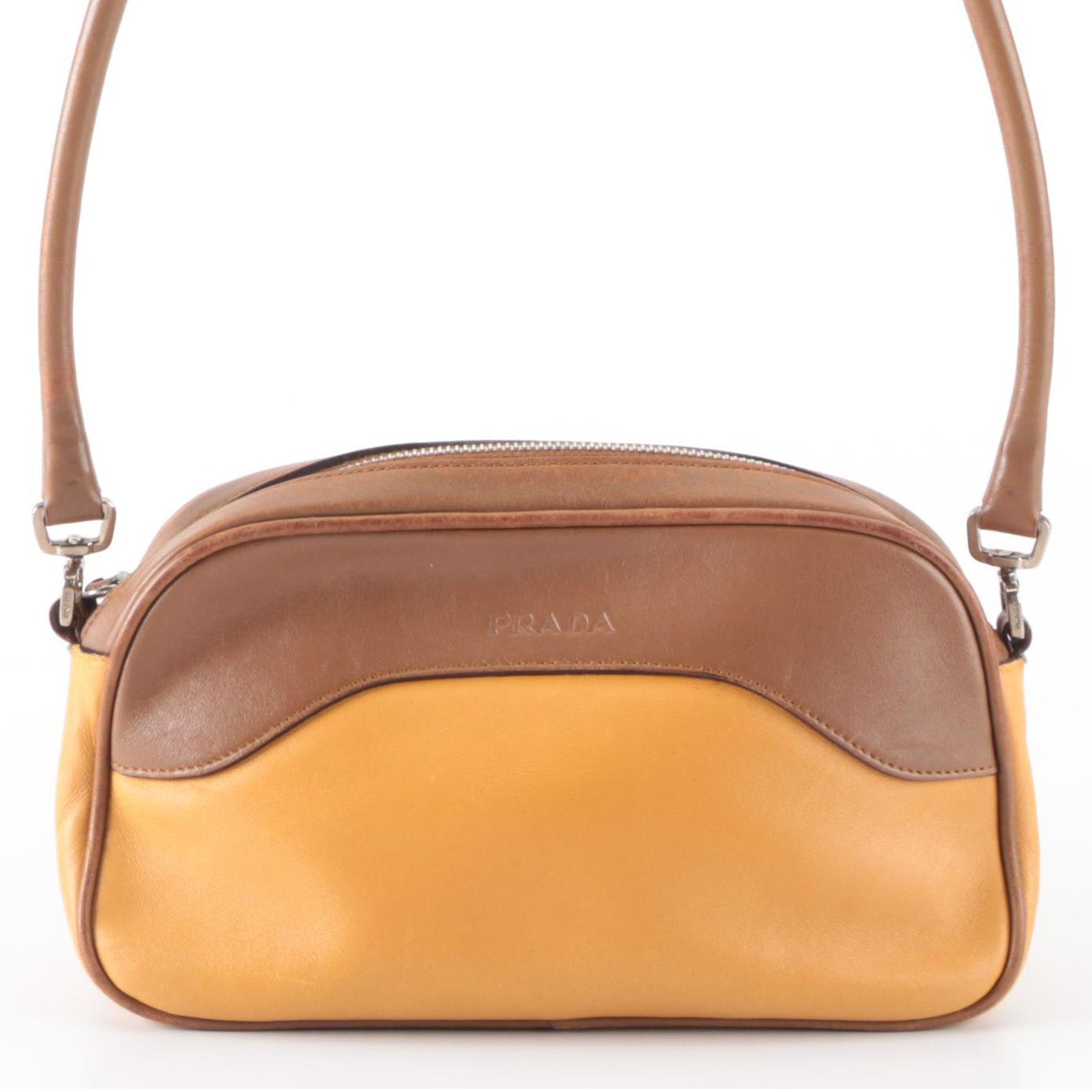 Prada Shoulder Bag in Bicolor Brown/Butterscotch Vitello Leather