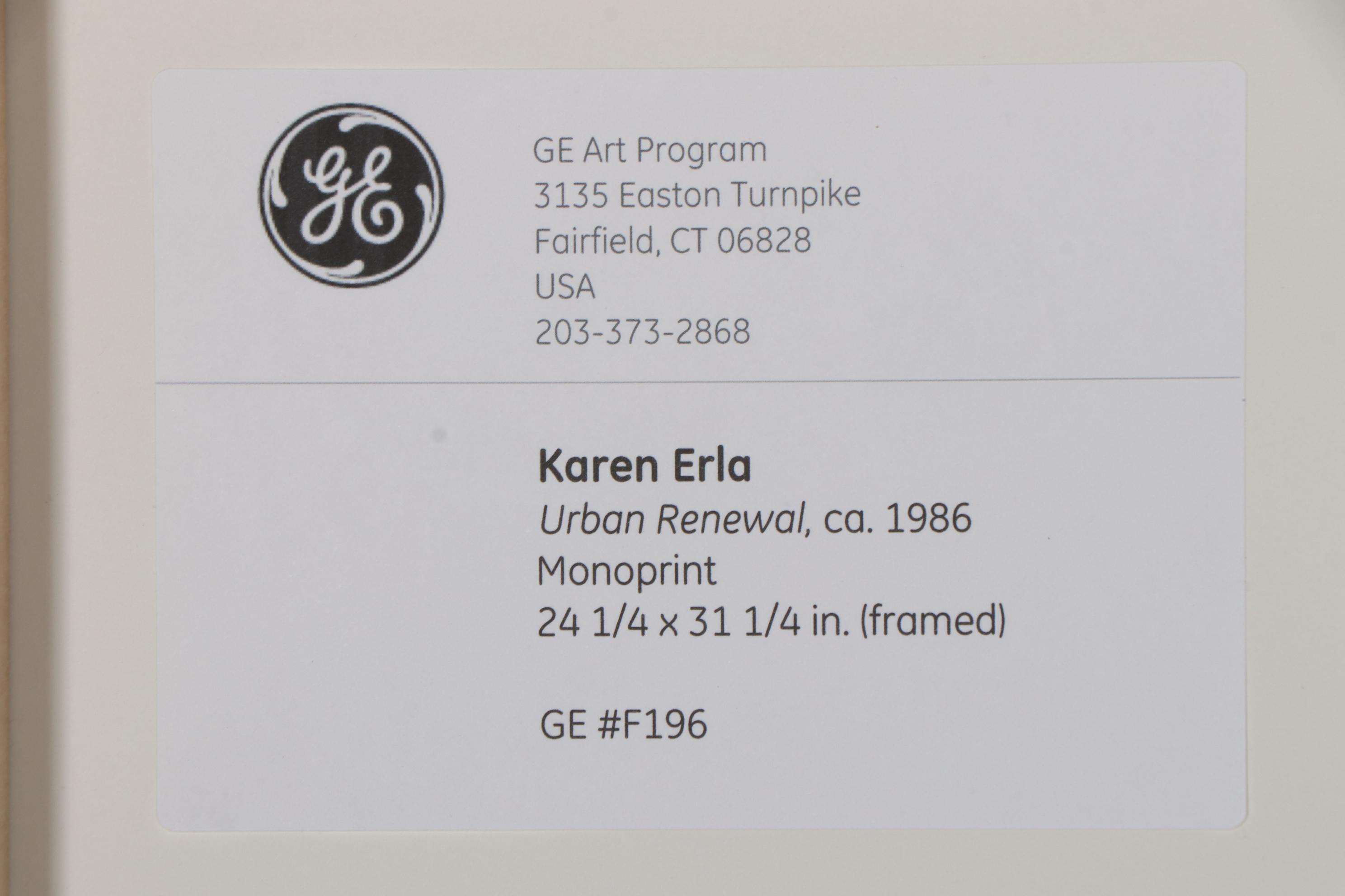 Karen Erla Intaglio Monoprint "Urban Renewal," Circa 1986