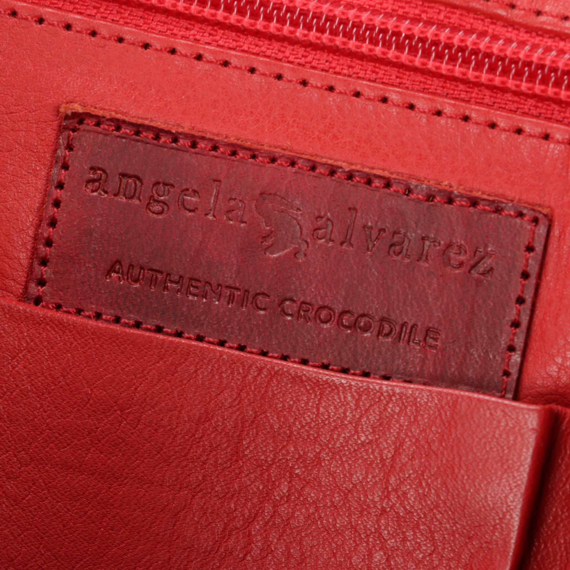 Angela Alvarez Red Authentic Caiman Crocodile Skin Tote Bag