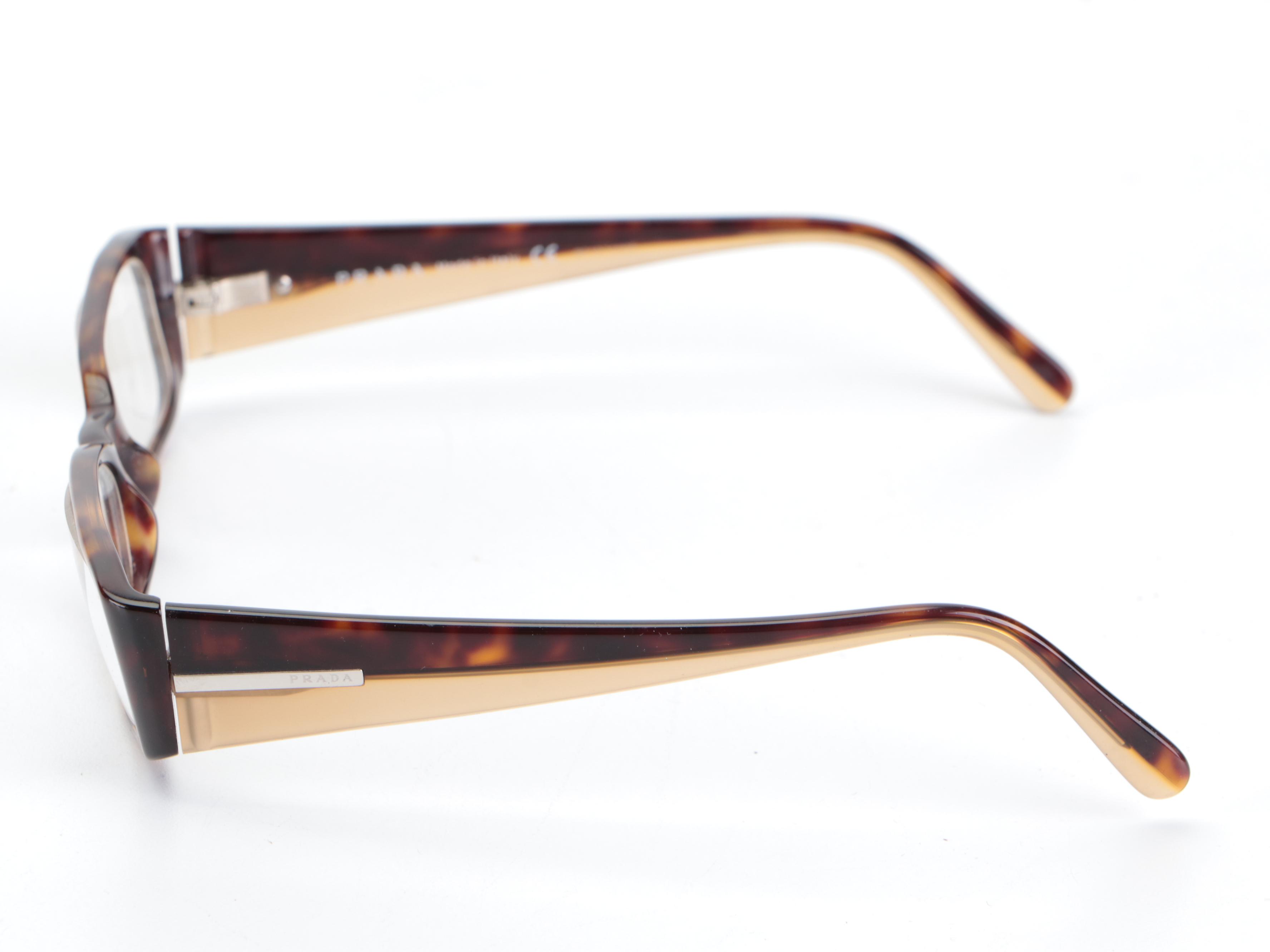 Prada Eyeglasses VPR16G Rounded Rectangle Dark Havana Acetate Frame with Case