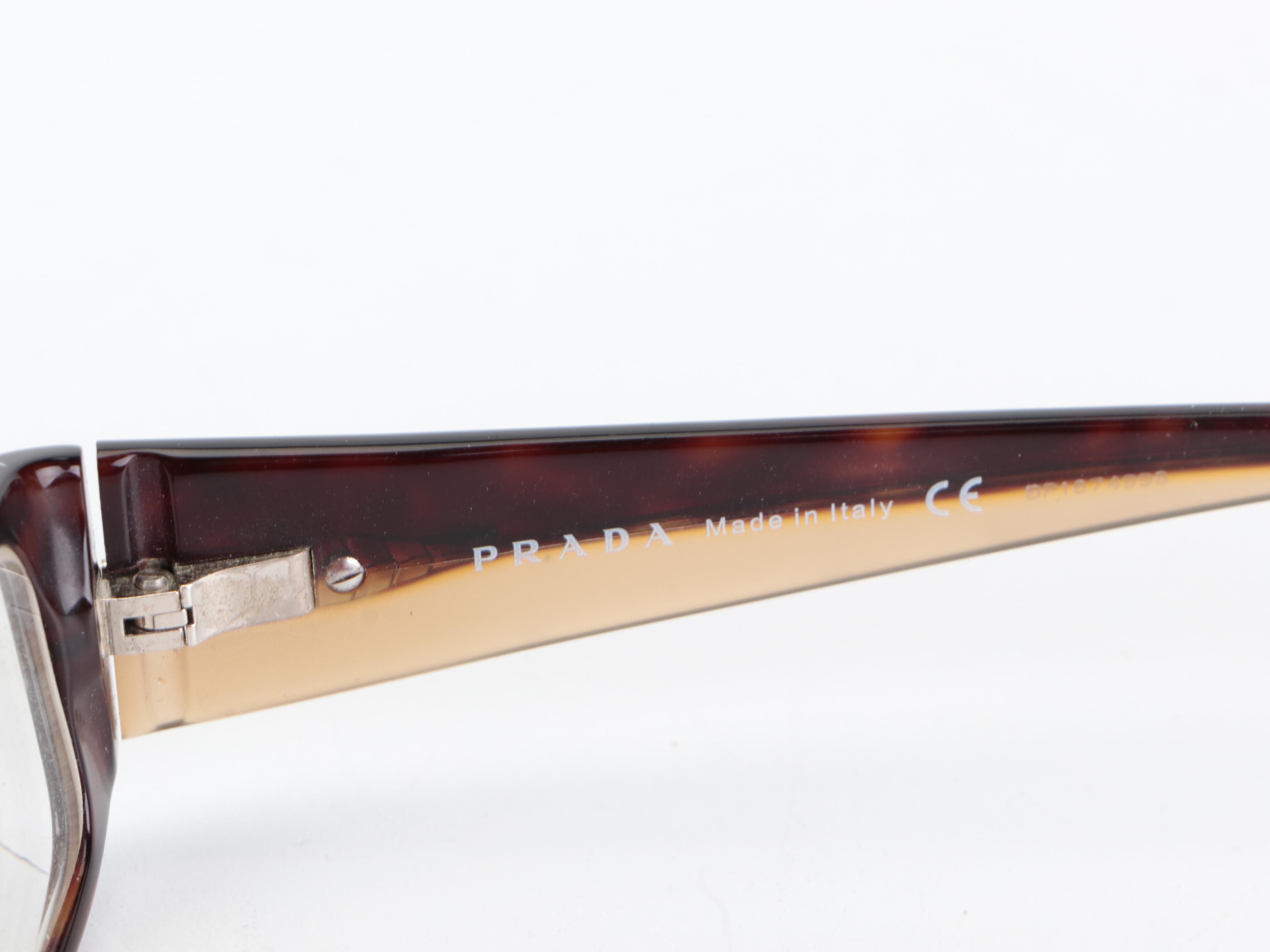 Prada Eyeglasses VPR16G Rounded Rectangle Dark Havana Acetate Frame with Case