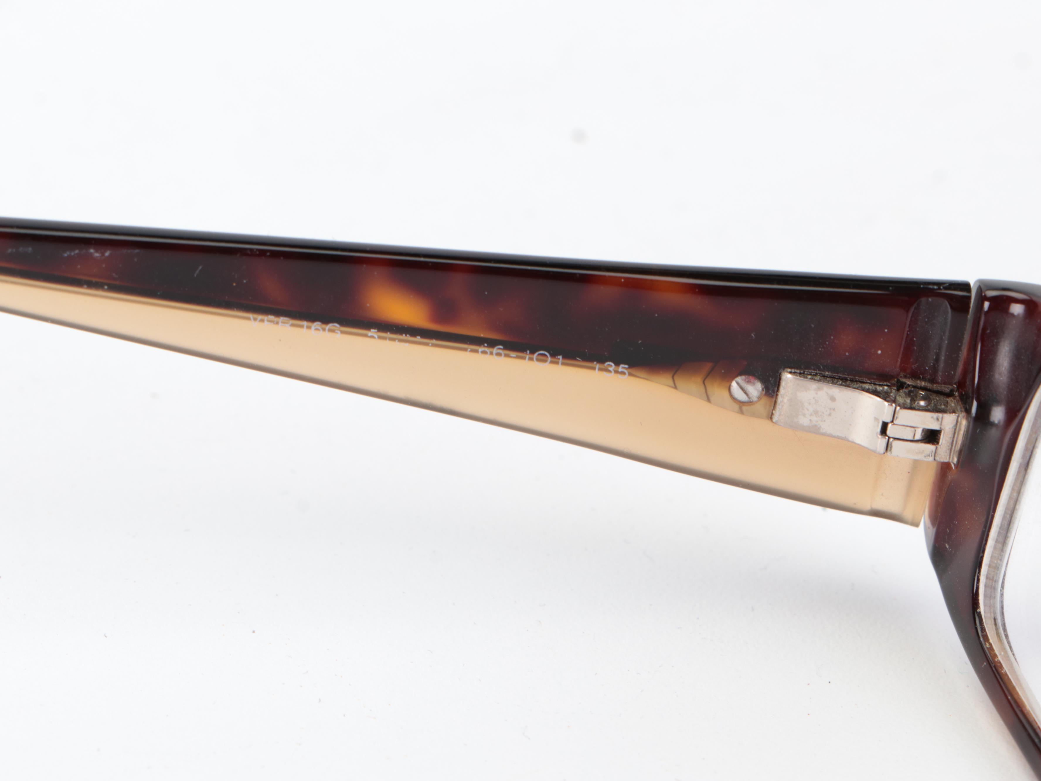 Prada Eyeglasses VPR16G Rounded Rectangle Dark Havana Acetate Frame with Case