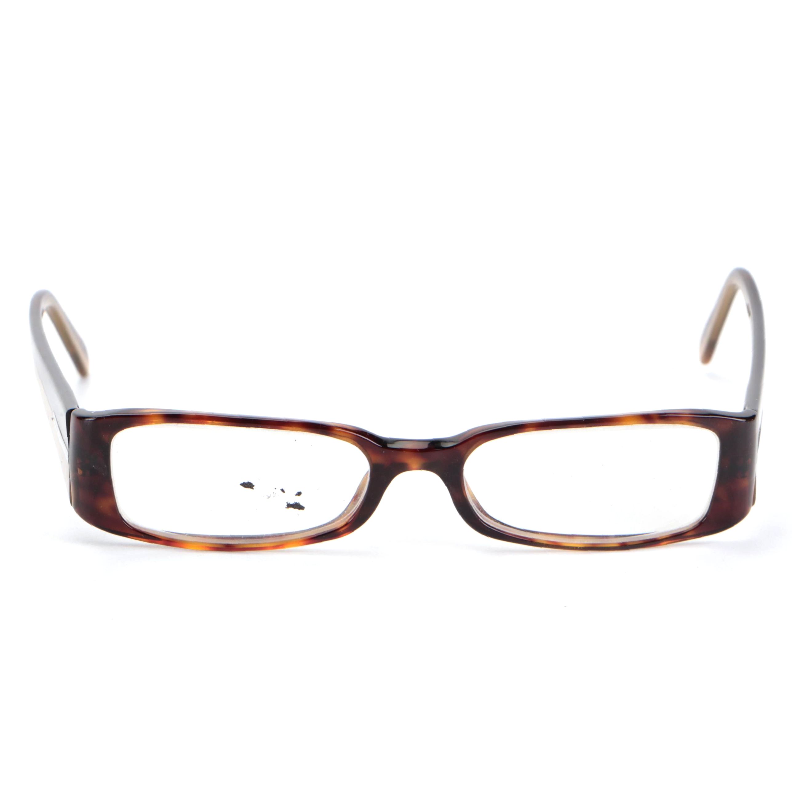 Prada Eyeglasses VPR16G Rounded Rectangle Dark Havana Acetate Frame with Case